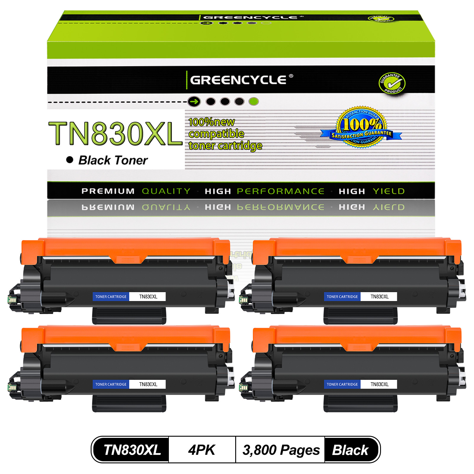 4PK TN830 TN830XL Toner Compatible for Brother HL-L2400D MFC-L2820DW DCP-L2647DW