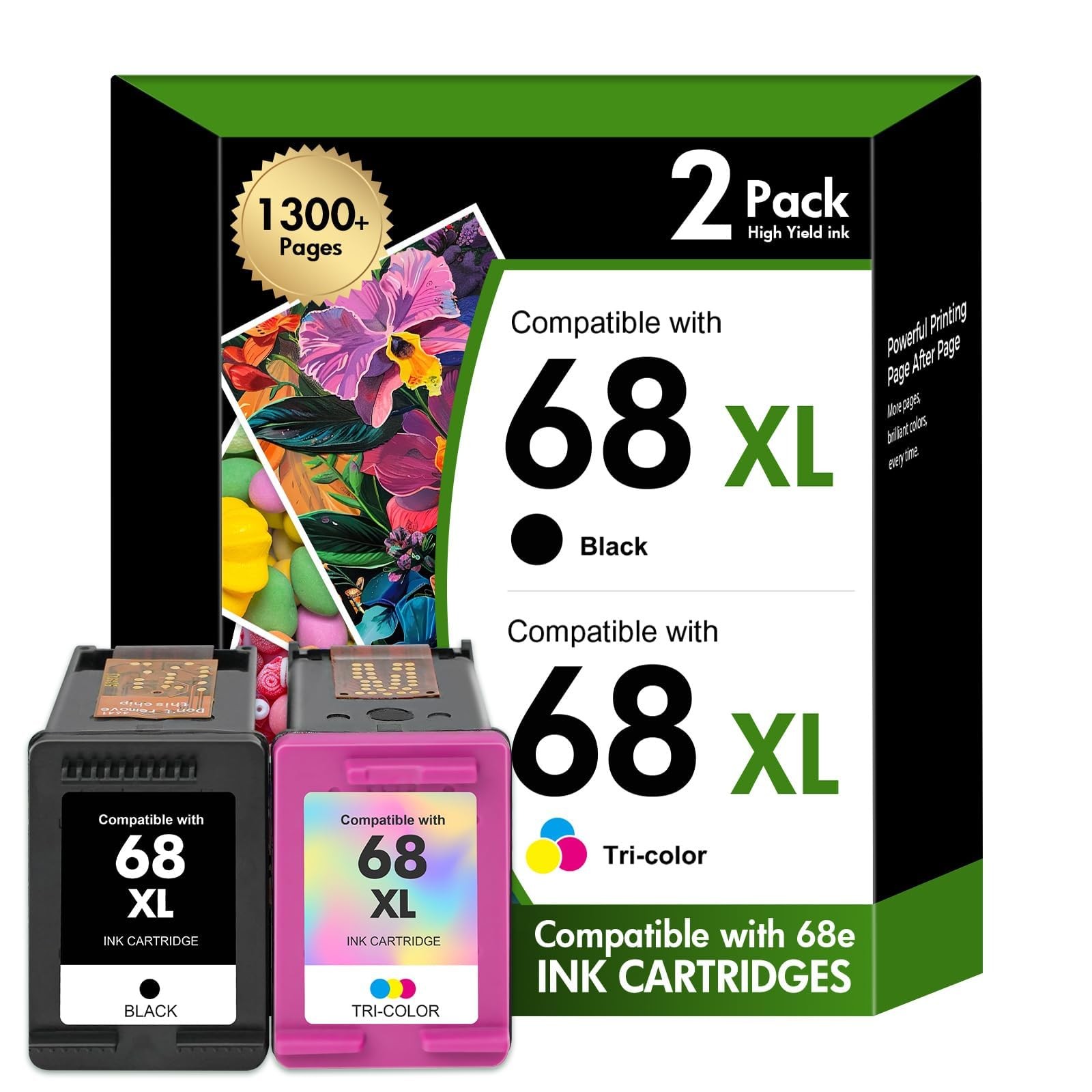 68 6155e 6555e 68XL Ink Cartridges for High Yield, Black Cyan Magenta Yellow