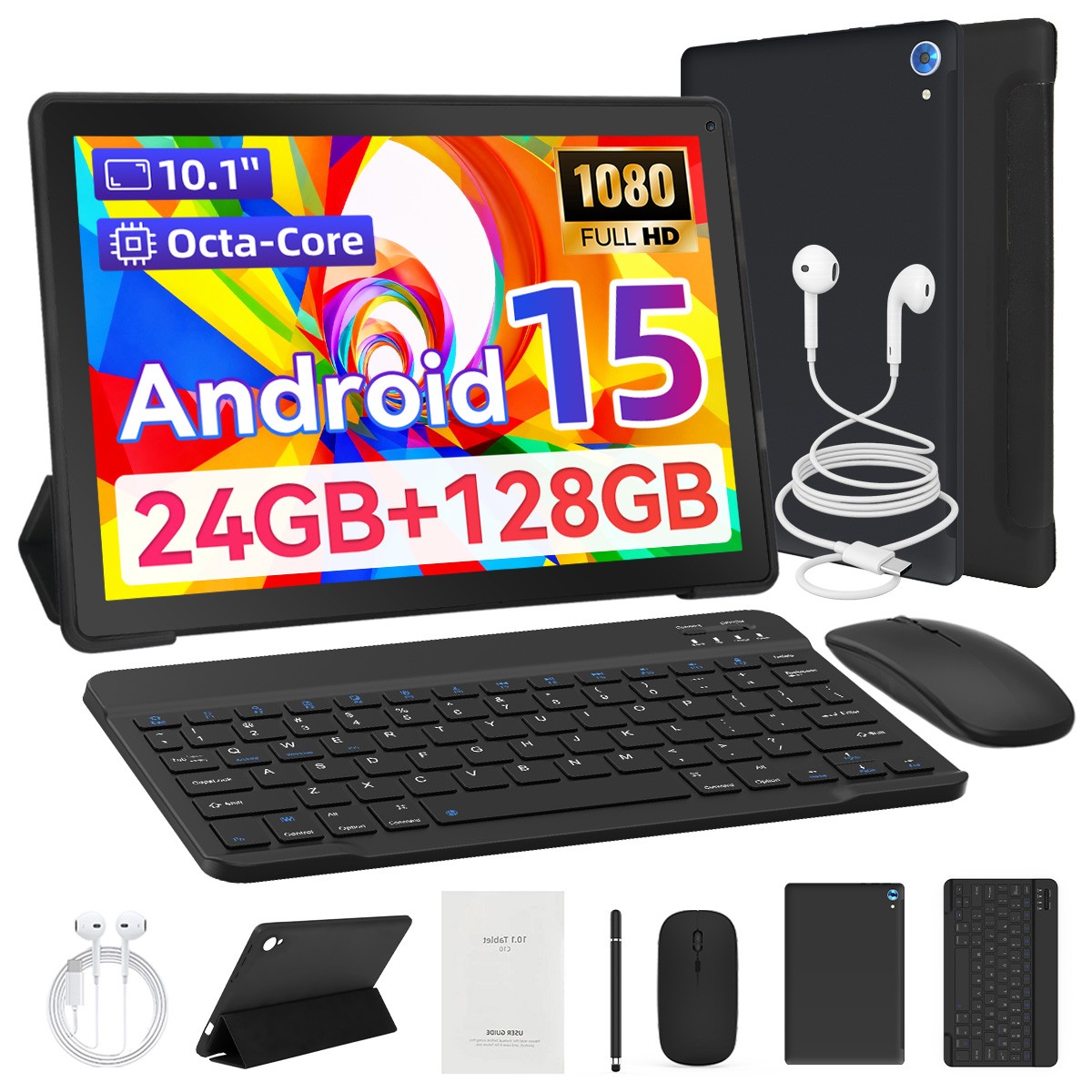 10.1 inch Android 15 Tablet 24+128GB IPS Touchscreen Octa-core Processor Wi-Fi 6