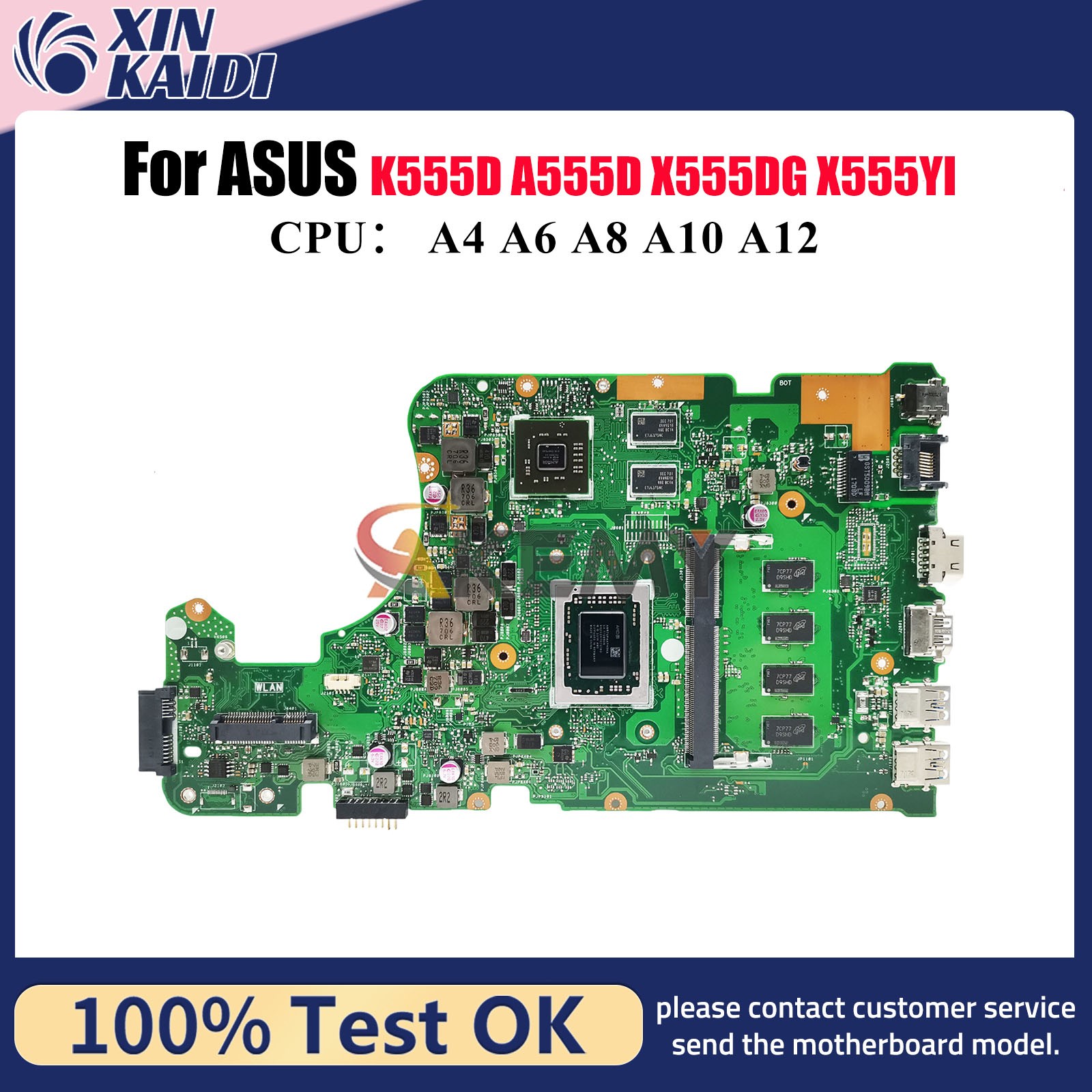 X555DG Laptop Motherboard For ASUS A555D K555D X555YI Mainboard W/ CPU tests OK