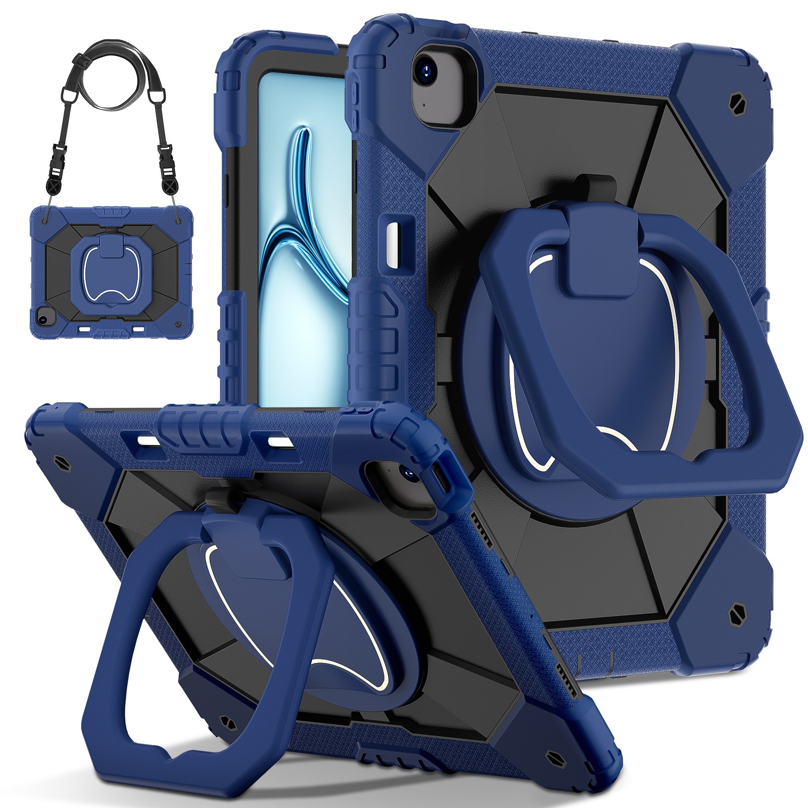 For iPad Air 13 (M4) 2026/Air 11 (M4) 2026 Stand Shockproof Rugged Case Strap
