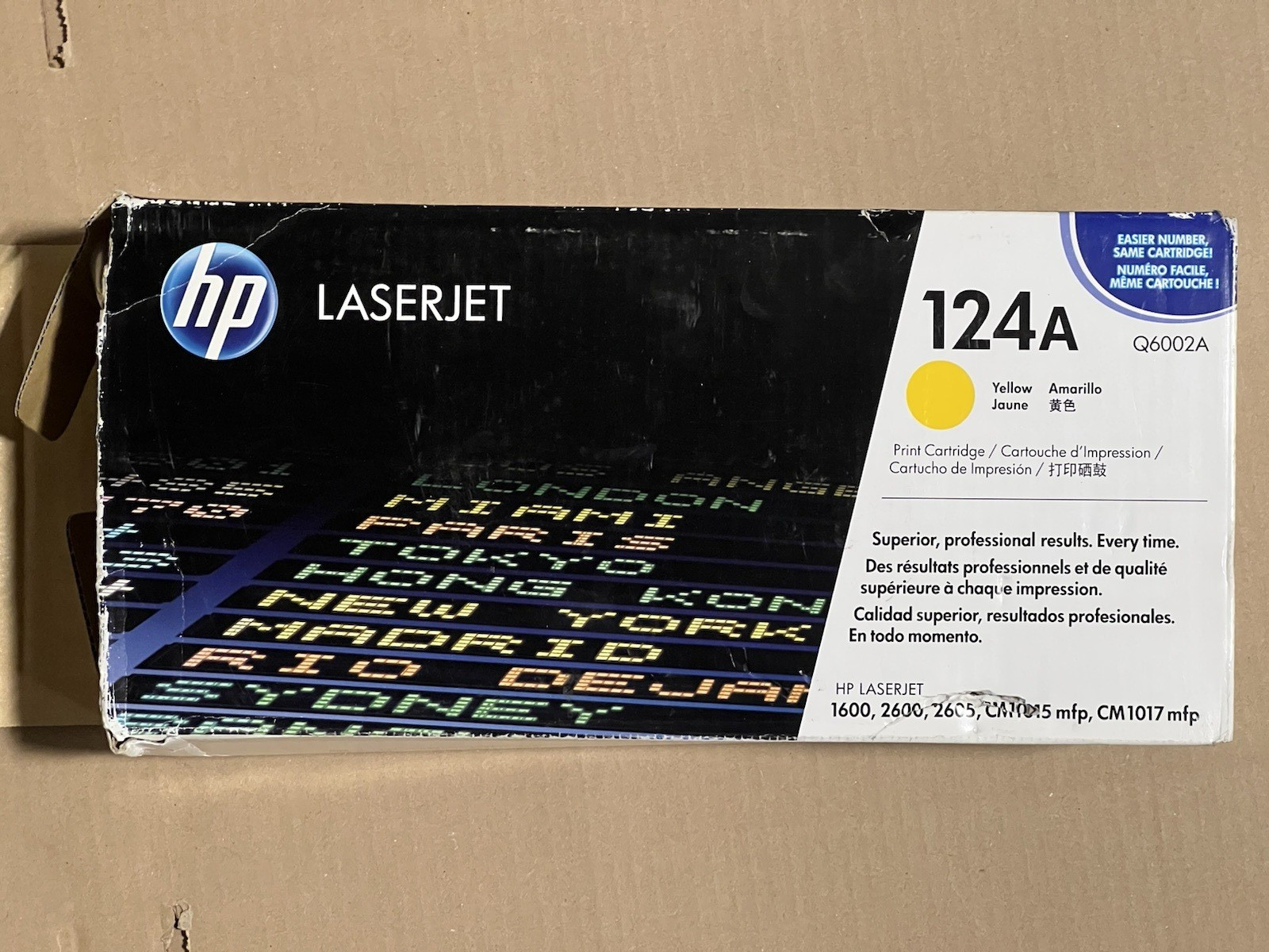 Genuine HP Q6002A, 124A, Yellow Toner Cartridge, OEM-Open/Worn Box