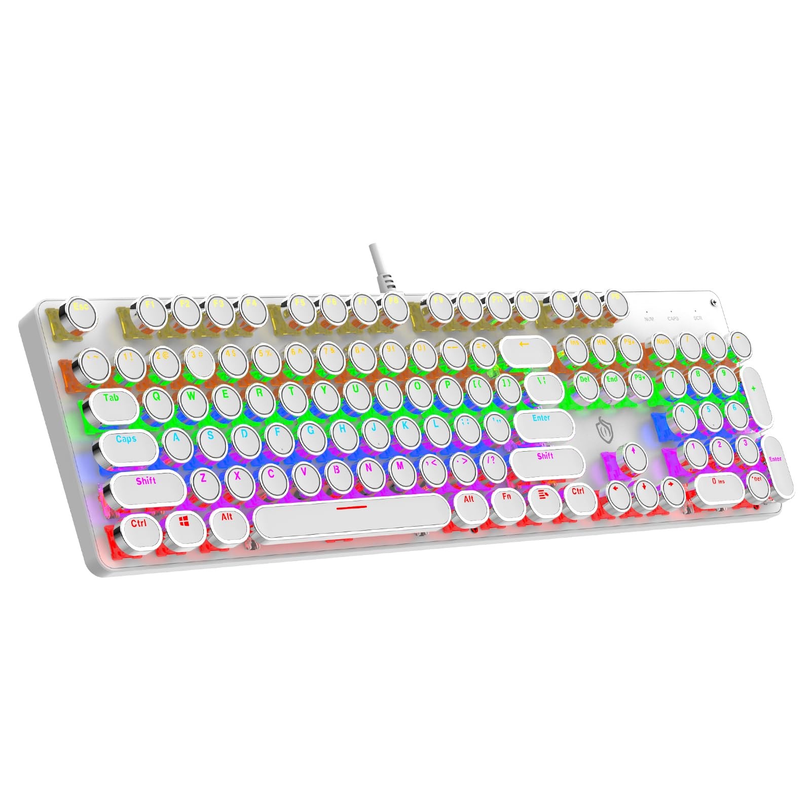 LWhite Retro Wired Typewriter Mechanical Gaming Keyboard Red Switch 104 Keys