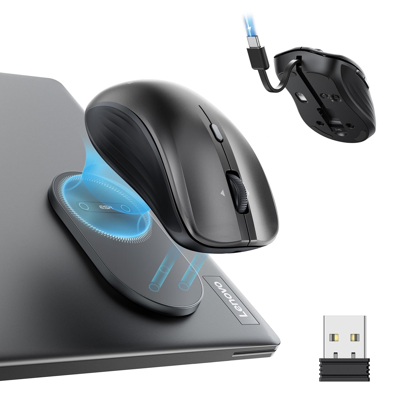 MagMouse Snap-to-Carry Bluetooth Mouse, Wireless Mouse for Laptop