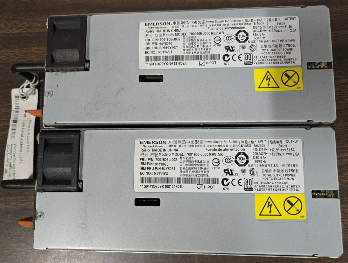 Lot Of 2 Emerson 7001605-J000 REV AB 750W Power Supply | 80 PLUS Platinum