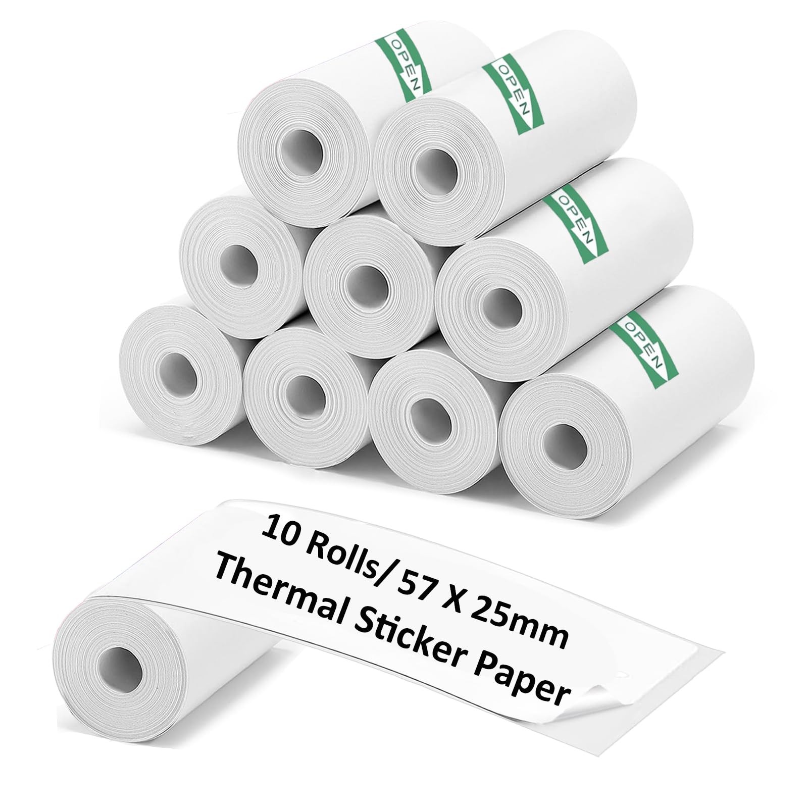 10 Rolls Mini Thermal Printer Paper, 57 X 25mm Sticker Paper for Most