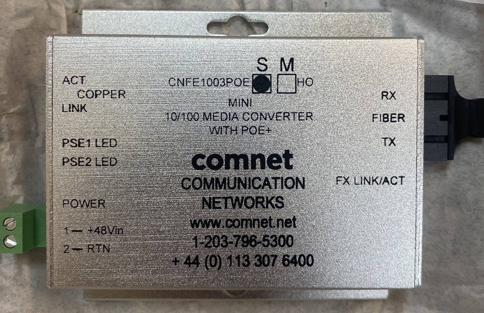 ComNet CNFE1003POES Hardened Media Converter, SC Connector, Fiber, 48V PoE, Po