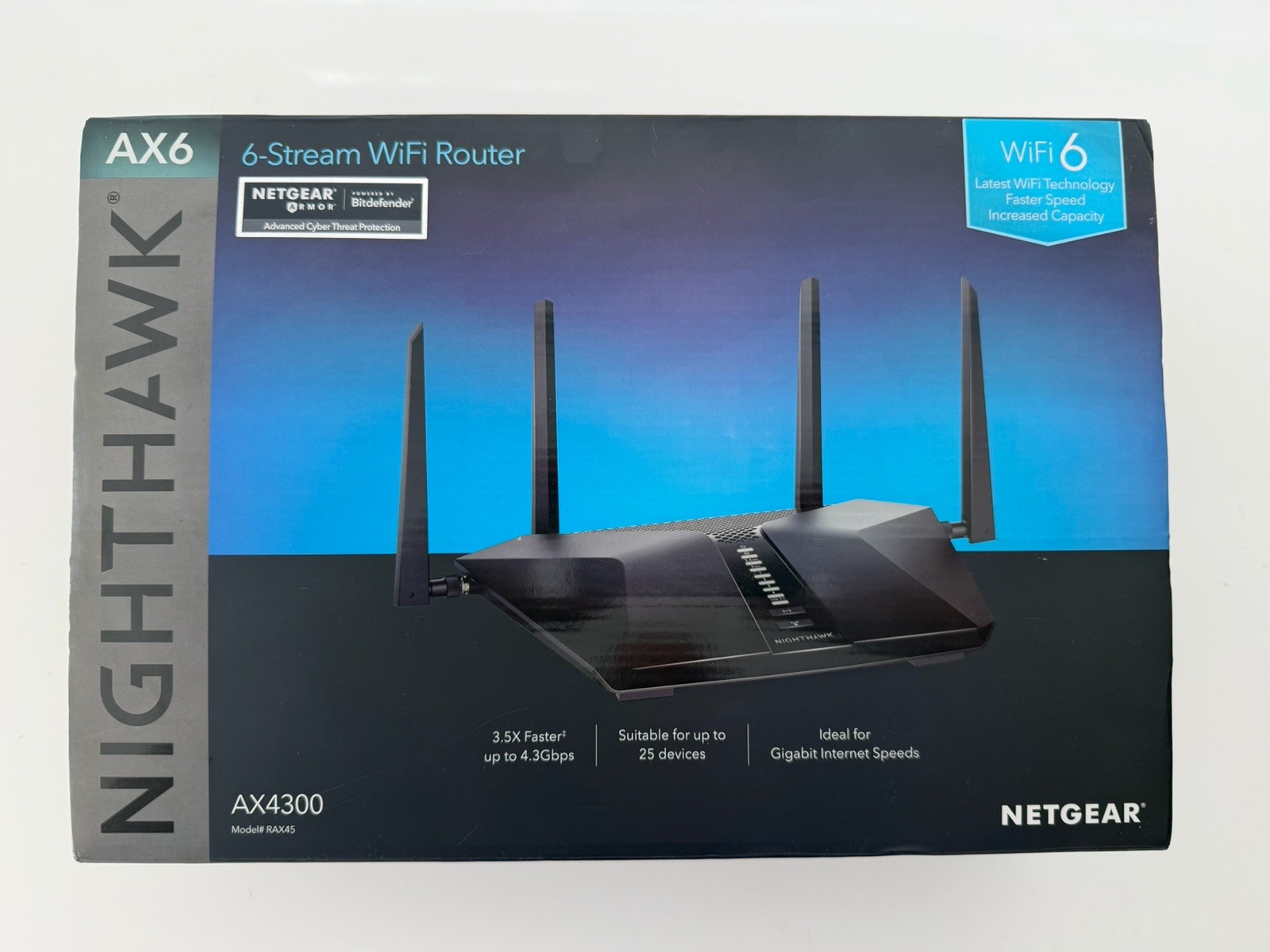 NETGEAR Nighthawk AX6 6-Stream AX4300 Wi-Fi Router RAX45-100NAS