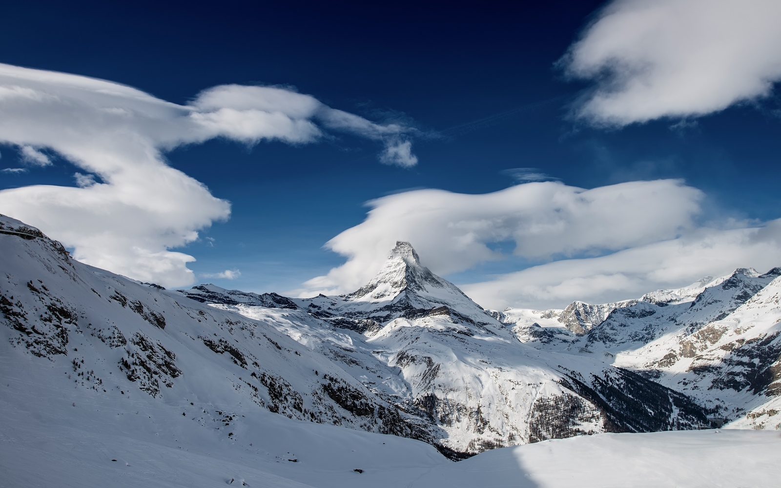 Landscape snow mountains snowy peak mountain clouds sky Custom Gaming Mat Desk