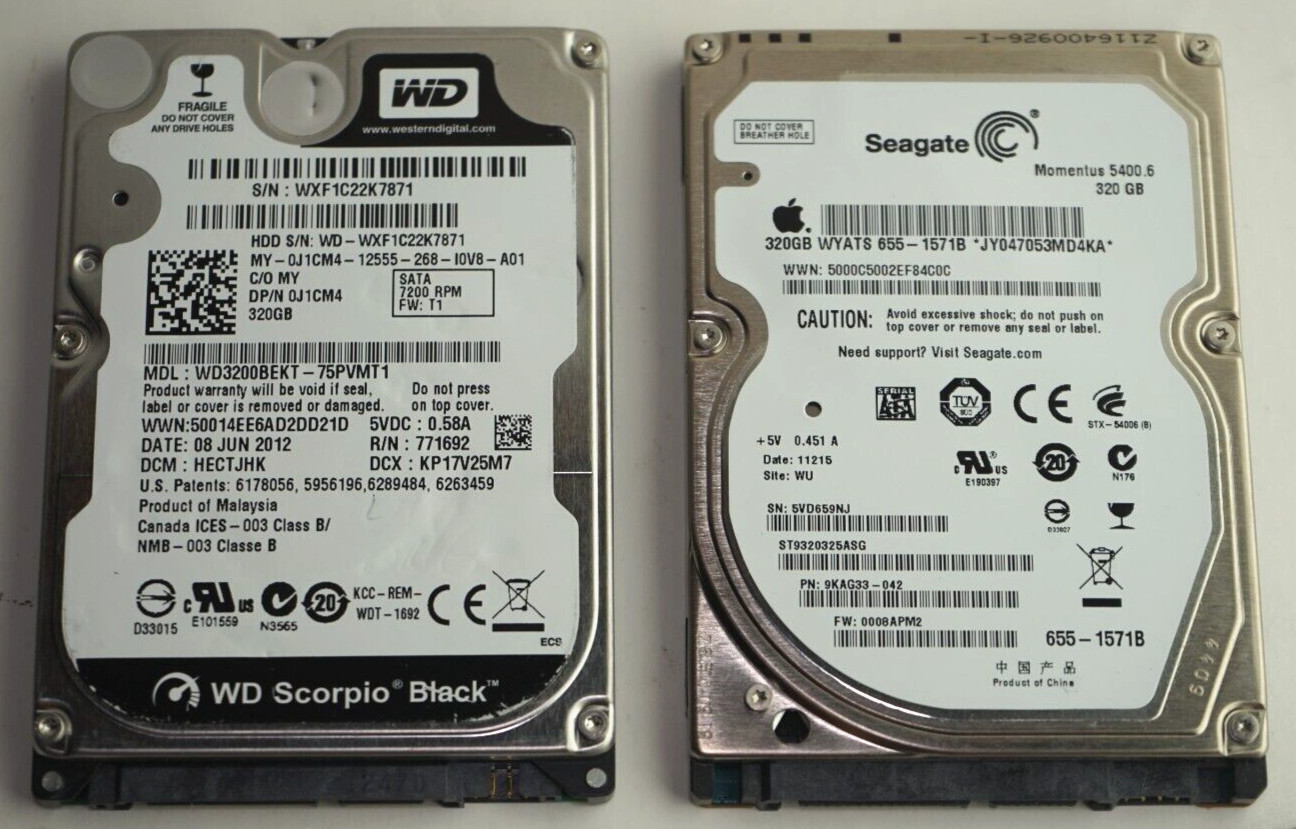 2 PACK Apple / Western Digital Black 320GB 16MB Cache 7200RPM 2.5" Internal HDD
