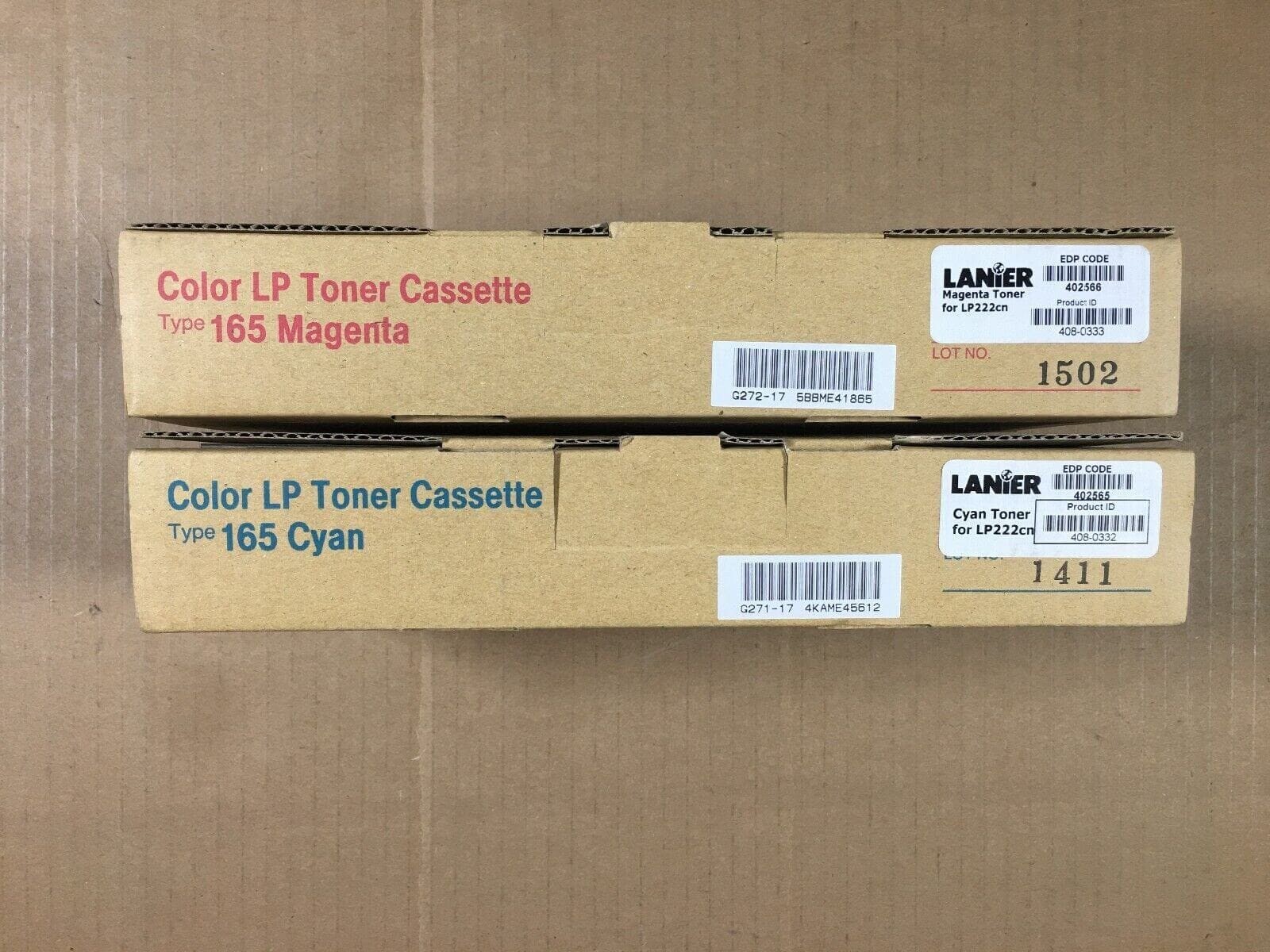 Lot of 2 Genuine Ricoh Savin Lanier Type 165 Cyan &Magenta LP222cn Same Day Ship