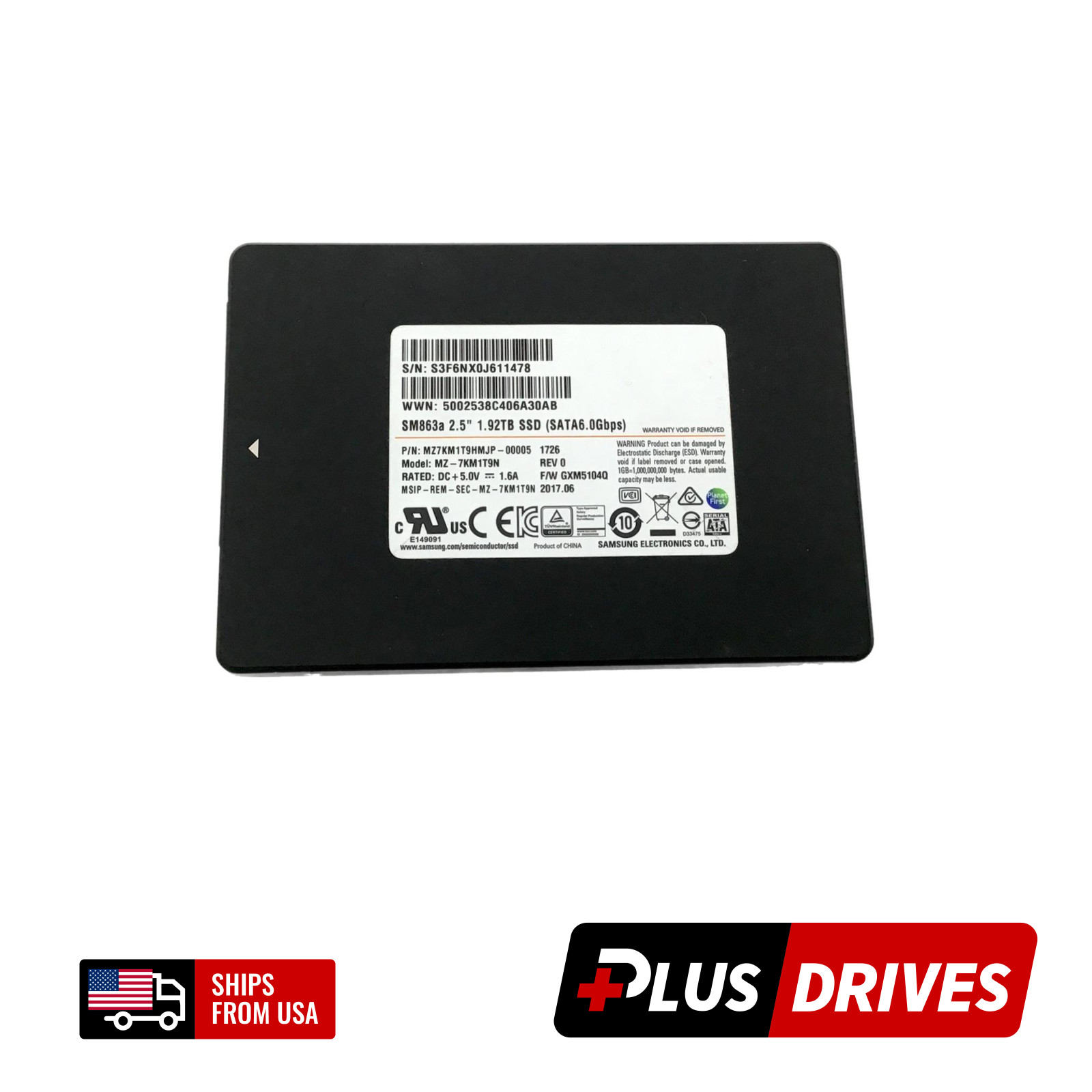 MZ-7KM1T9N Samsung SM863a 2.5 1.92TB 6Gbps SATA SSD Enterprise Solid State Drive
