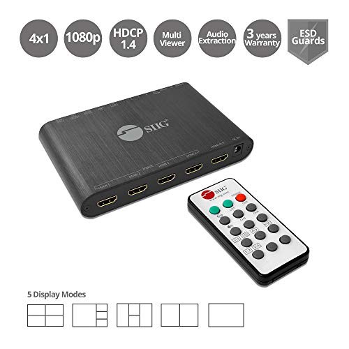 SIIG 4x1 HDMI Seamless Quad-Split Multi-Viewer Switcher (ceh25r11s1)
