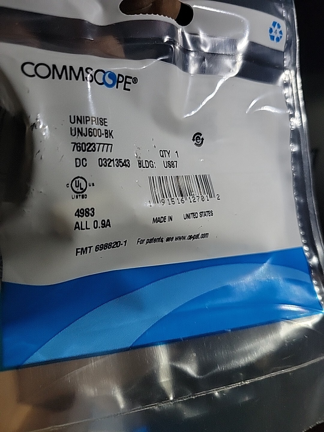 Commscope UniPrise 760237777 Cat6 Jack  UNJ600-BLACK BOX OF (25)