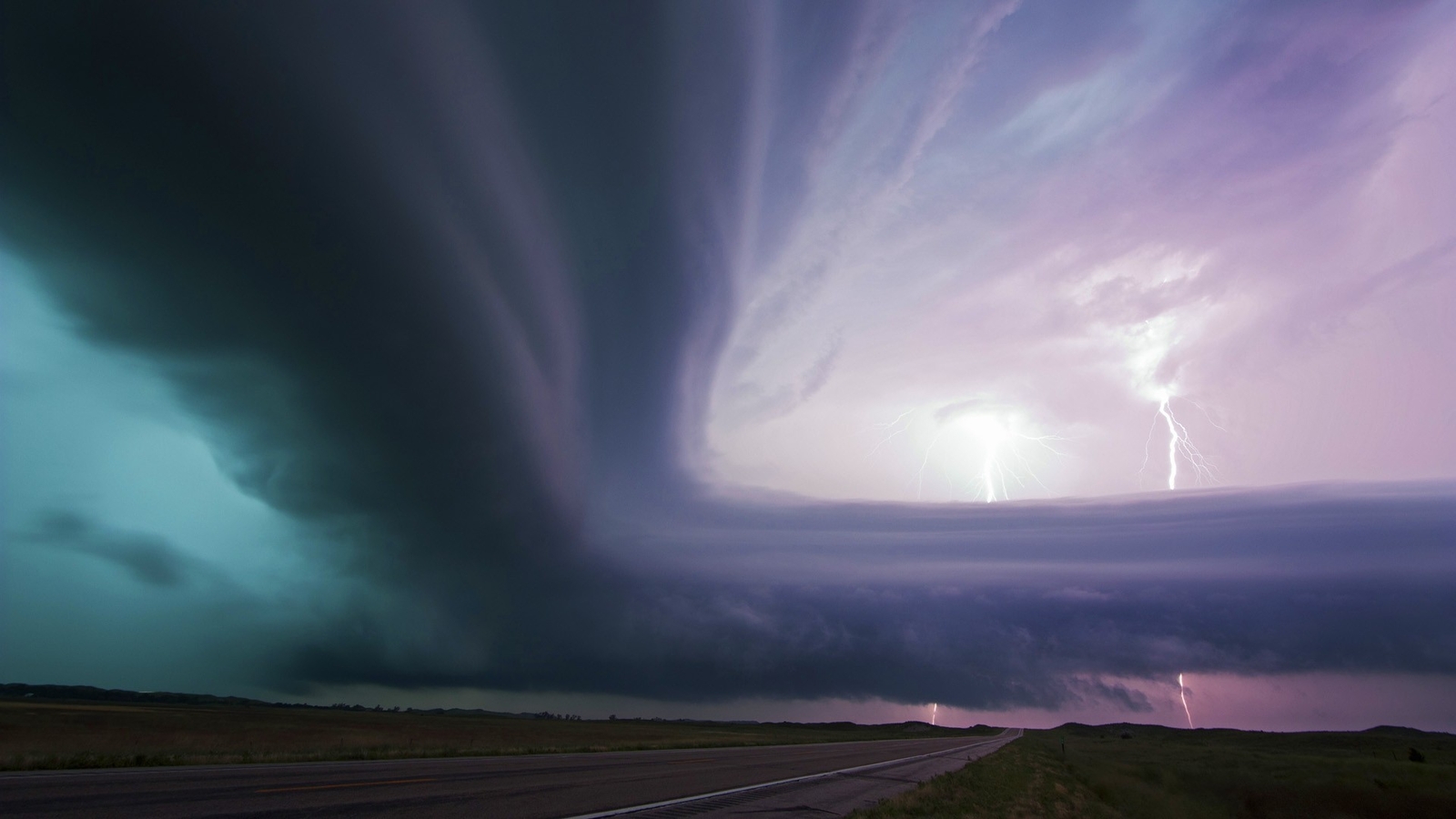 Landscape nature road storm lightning sky clouds field Custom Gaming Mat Desk