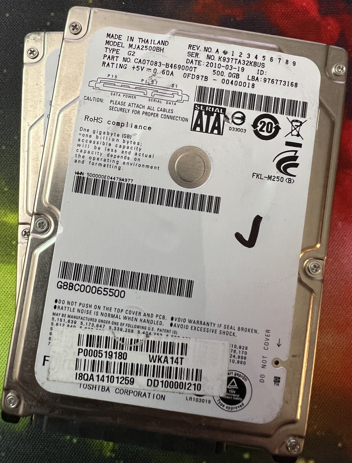 LOT OF QTY 2 500gb 2.5"  Internal Laptop SATA Replacement Hard Drives Working