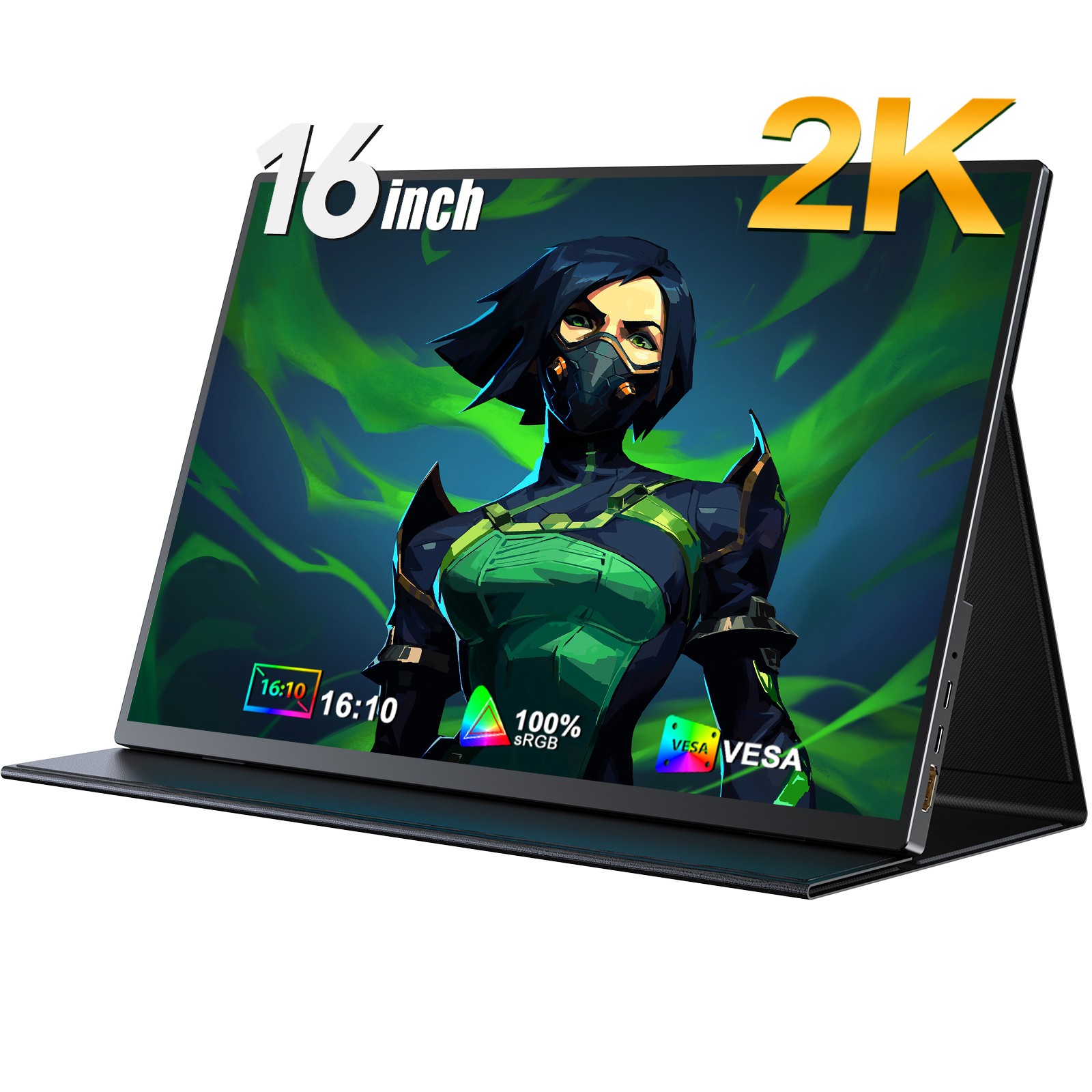 2K Portable Monitor QHD 16 Inch 2560*1600 2K QHD Gaming VESA Display 100% sRGB