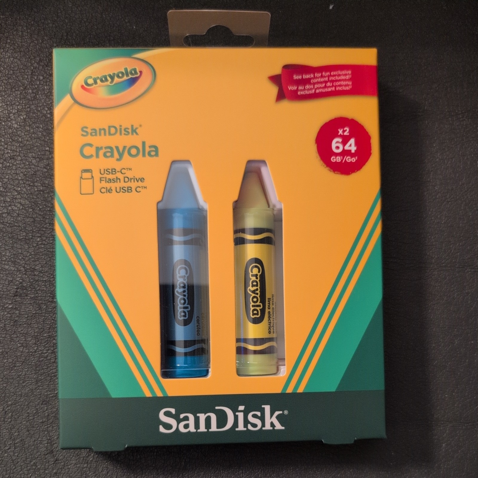 Sandisk Crayola 64GB USB-C Flash Drive 2pk Cerulean Blue Electric Lime NEW Seale