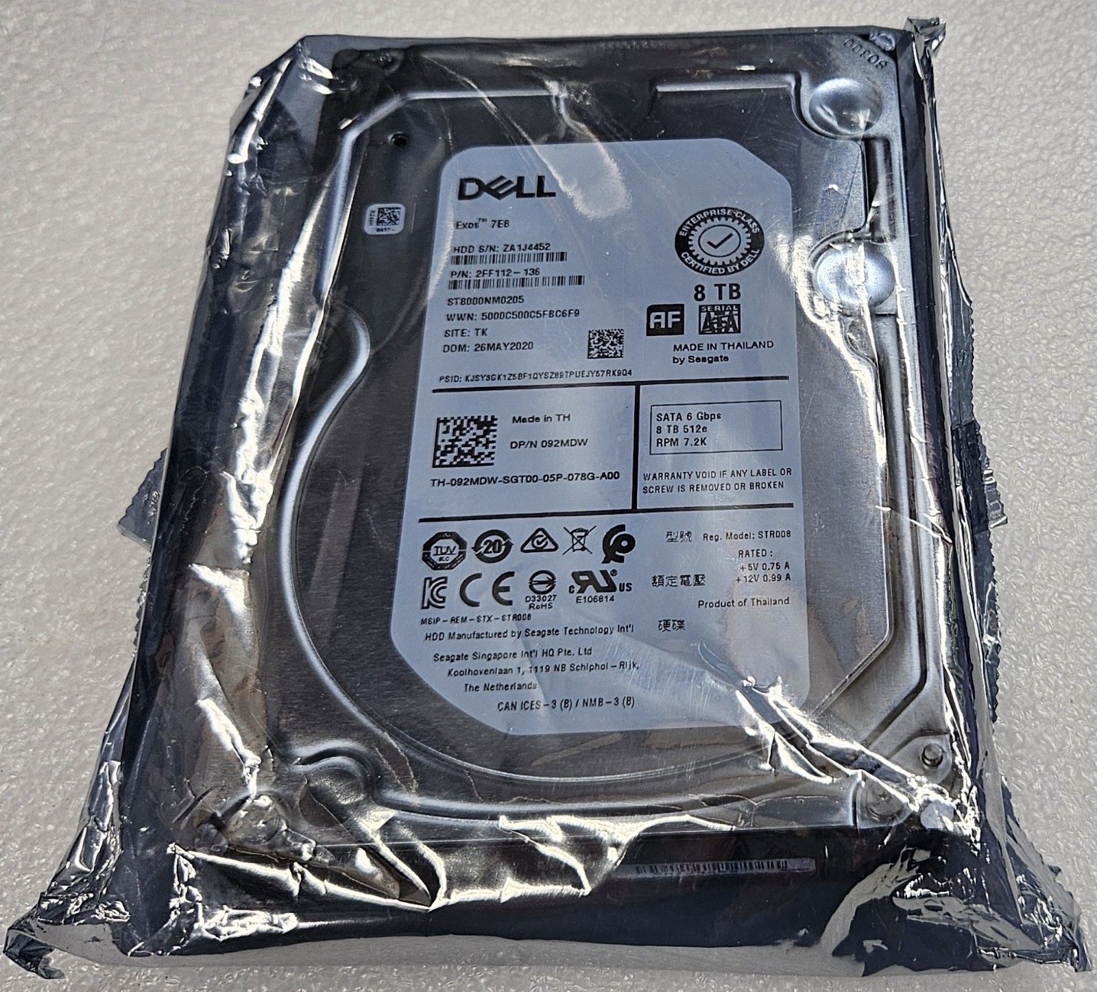 NEW Dell 092MDW Seagate 8TB ST8000NM0205 7.2K RPM 512e 6Gb/s 3.5" SATA HDD