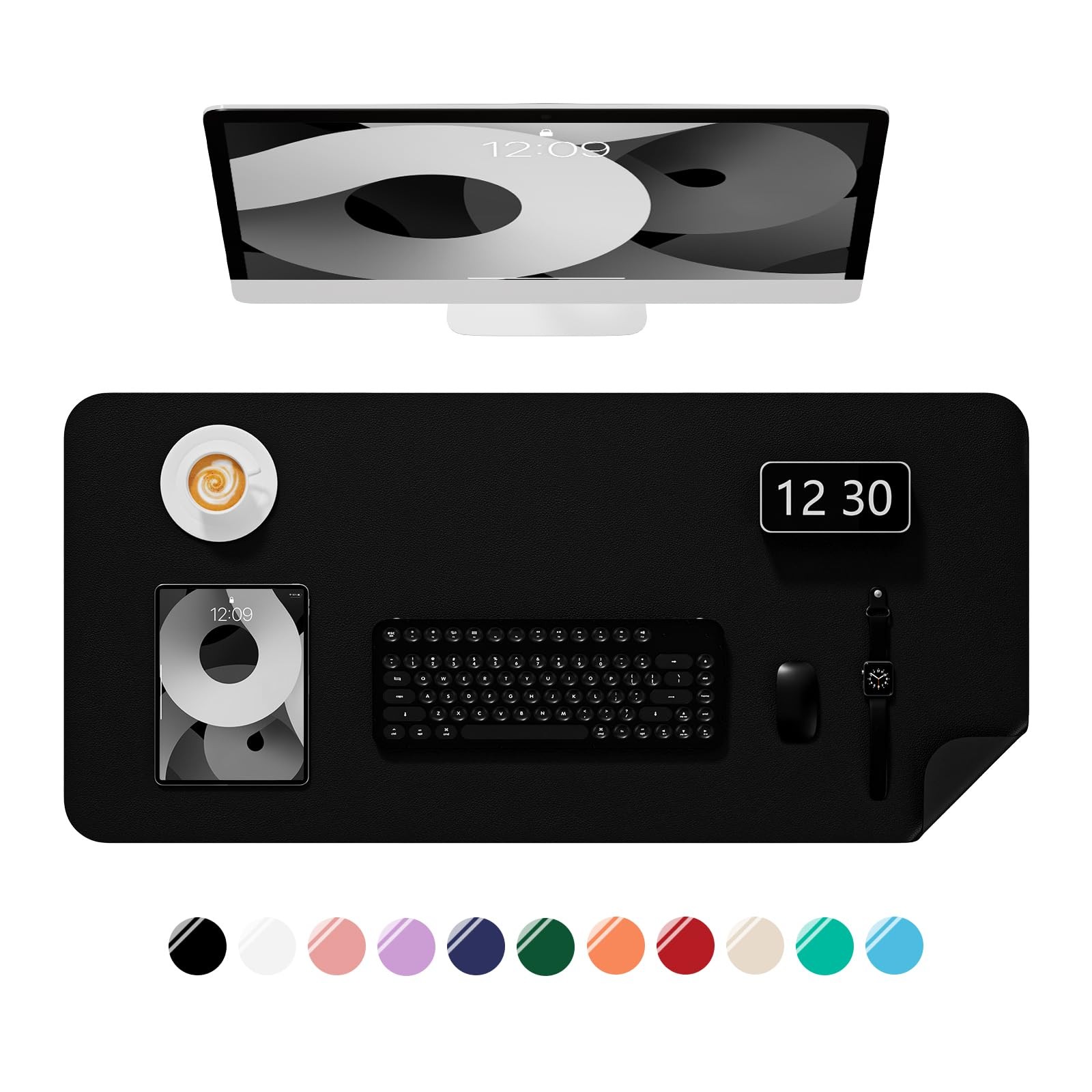 Niniubye Desk Pad, 30" x 14" PU Leather Non-Slip Mat x 14", Black