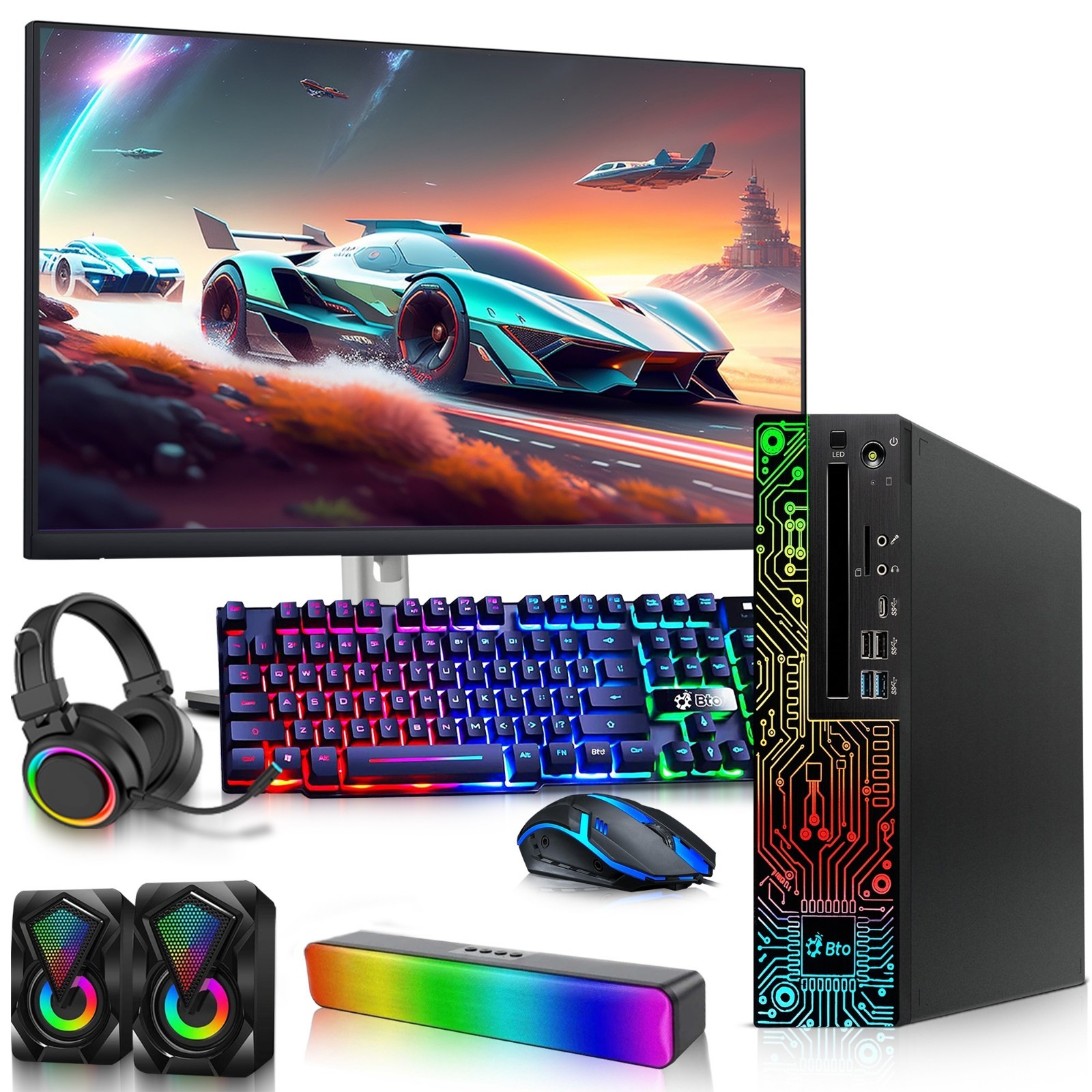 Lenovo RGB Gaming PC i5-8th 32GB RAM 1TB SSD 500GB HDD 24"LED NVIDIA 1030 RGBK&M