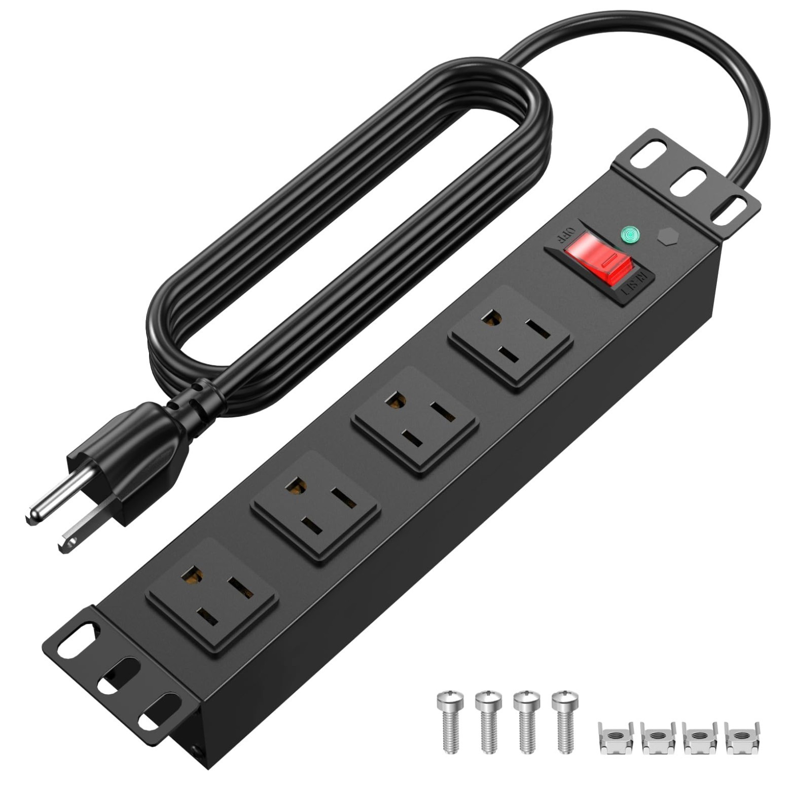 HEZI 10 Inch Rack PDU,1U Rack Mount,4 Outlets,1200J Surge Protection