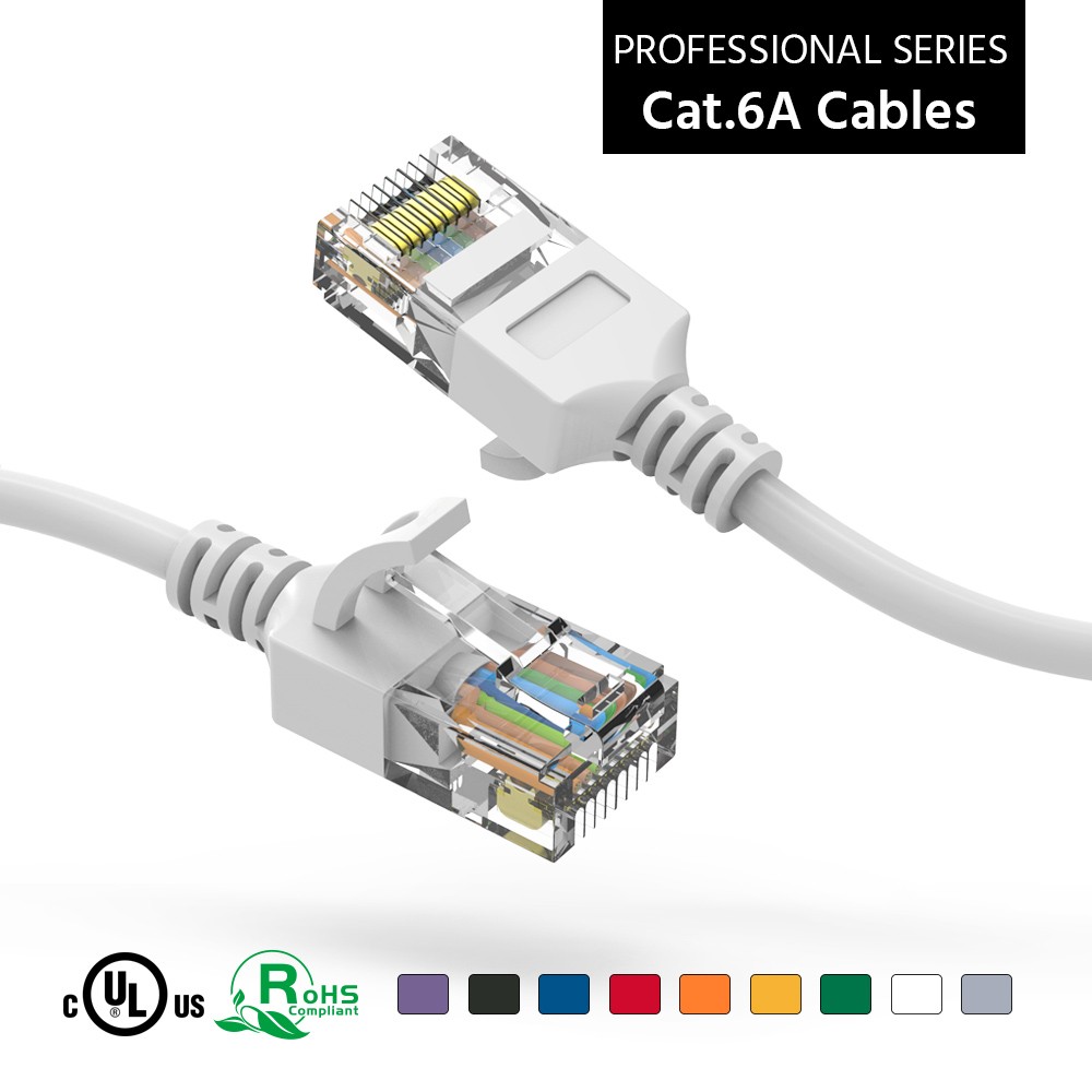 20 Pack of 30Ft CAT6A UTP Slim Ethernet Network Booted Cable 28AWG White