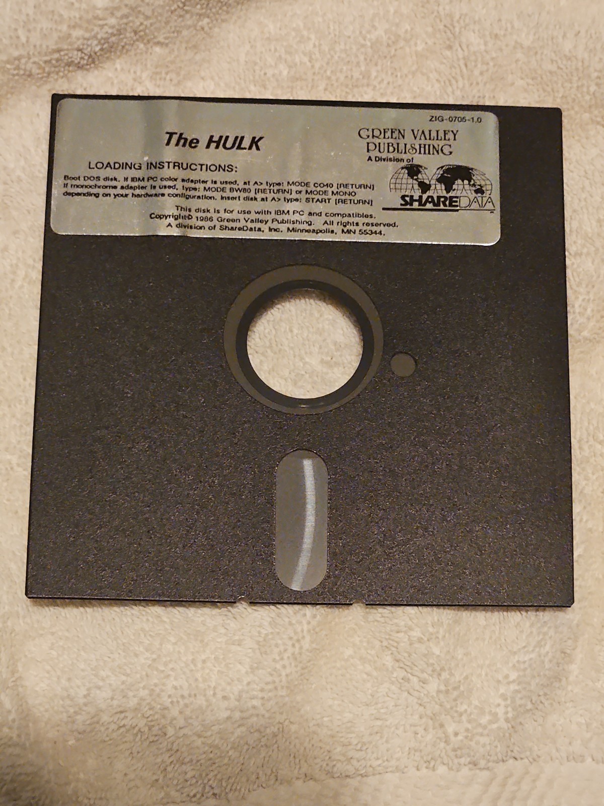 The Hulk 5.25" Floppy Disk Game C-64/128 Green Valley 1986 Marvel