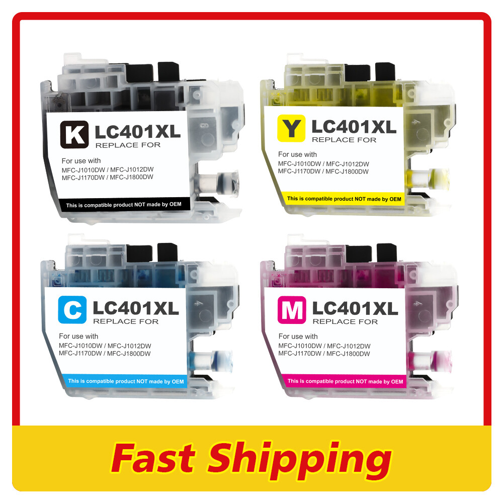 4pk LC401XL H-Yield Ink Cartridges with Brother MFC-J1010DW MFC-J1012DW J1170DW
