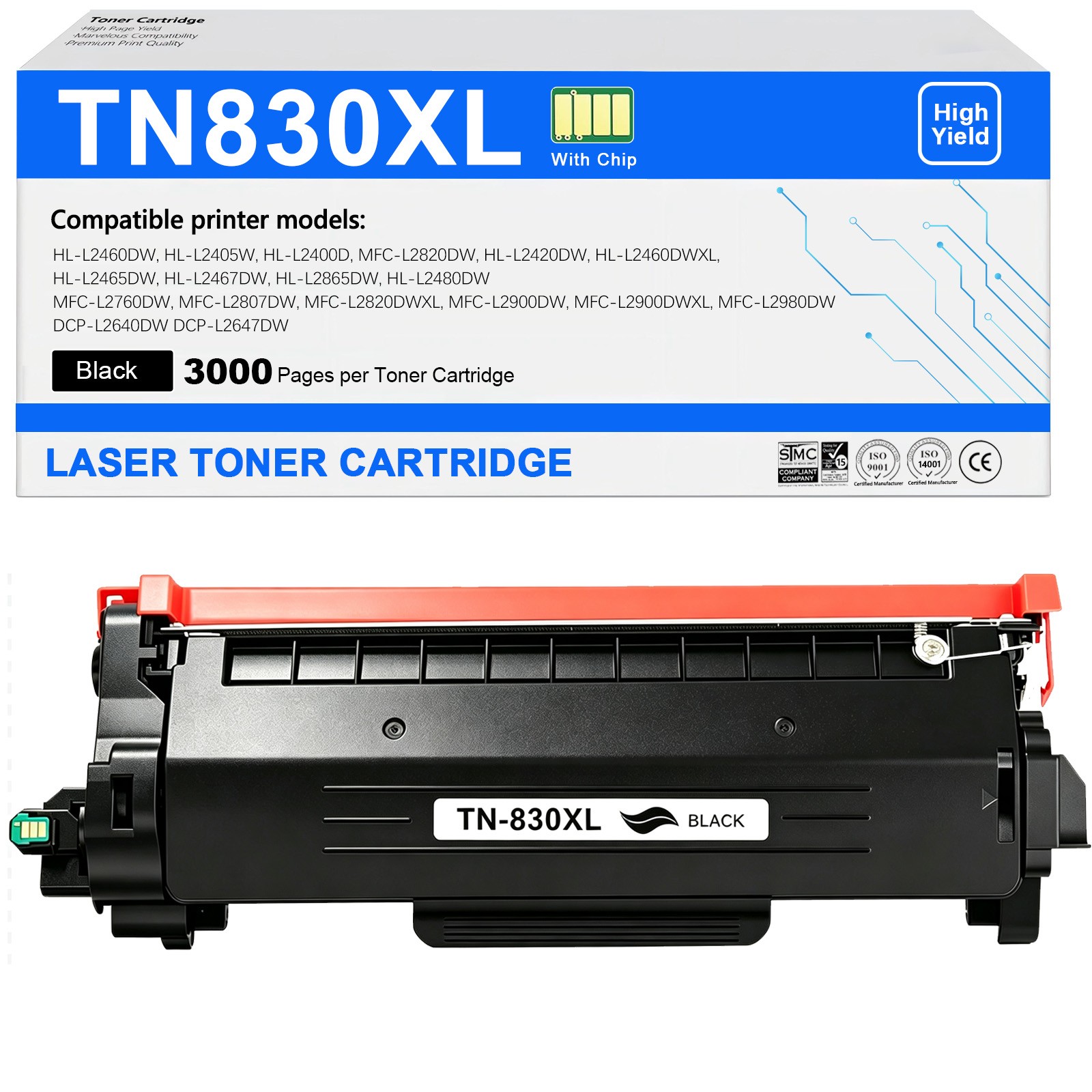 XXL TN830 XL Toner Compatible for Brother 830 DCP-L2640DW HL-L2460DW MFC-L2820DW