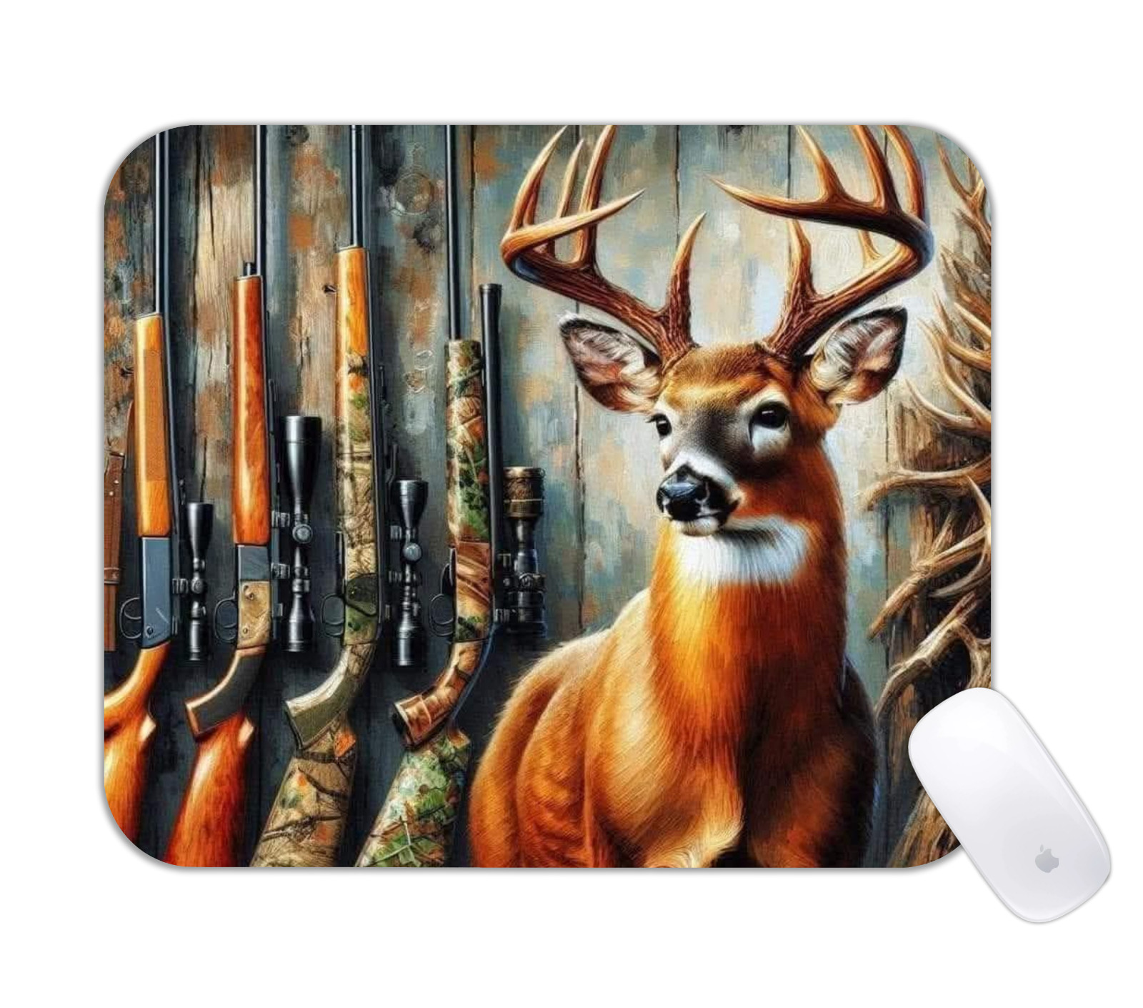 Buck Hunting Rifle Outdoor Theme Desk Mat Camo Wildlife Gaming Pad