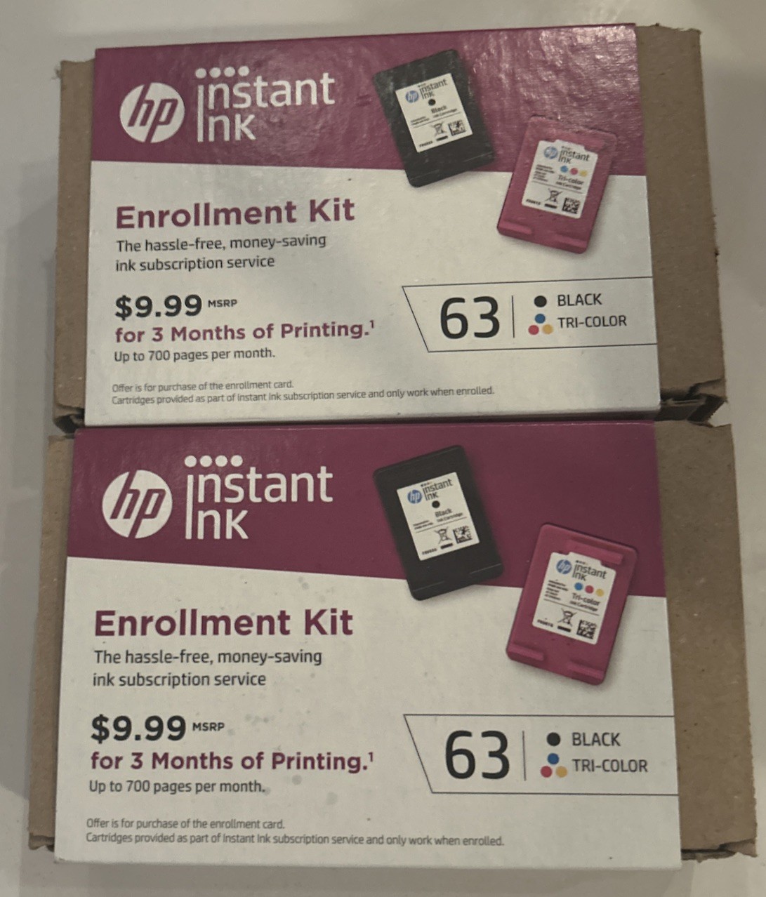 Lot of 2 - Brand New Instant Ink Hp 63 Black  Printer Ink Cartridge Replacement