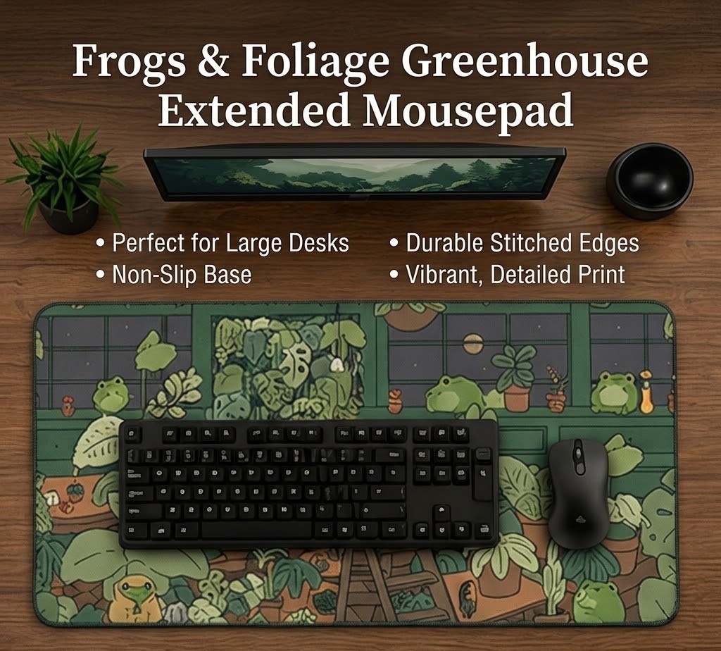 Cute Frog Plant Greenhouse Desk Mousepad, Large Extended Gaming Mouse Pad NEW