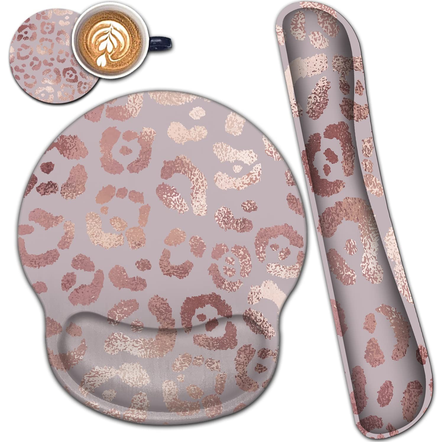 Ergonomic Memory Foam Mouse Pad Keyboard Wrist Rest Rose Gold Leopard Print
