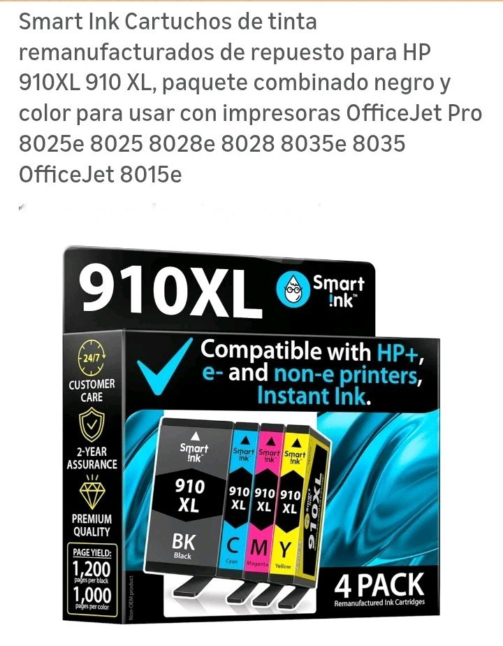 4pk 910XL Ink Cartridges for HP OfficeJet Pro 8010e 8020e 8022e 8025e 8028e