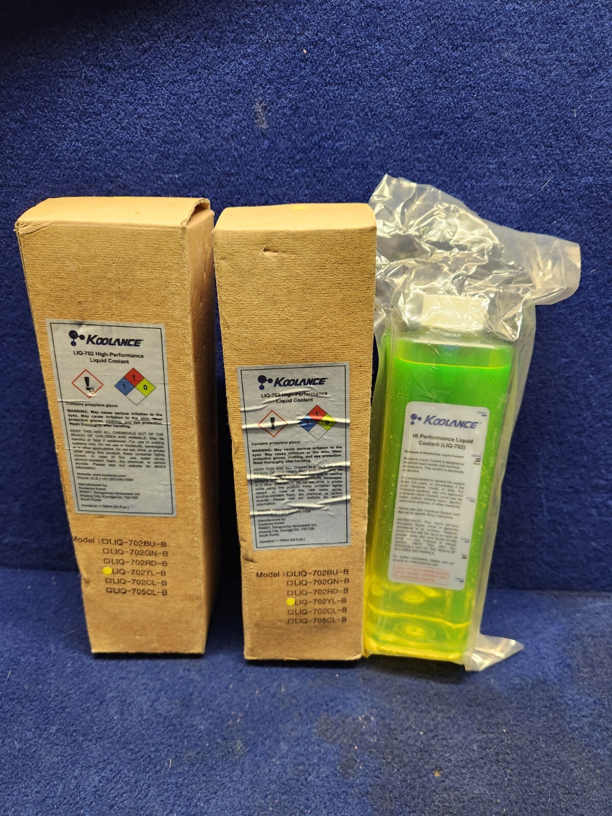 LOT OF 3 LIQ-702YL-B Koolance Liquid Coolant High-Performance 700mL (UV Yellow)