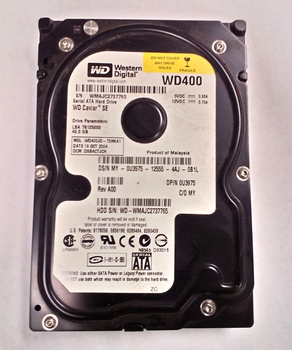 Western Digital WD400JD-75HKA1 DSBACTJCH 40 GB 3.5 SATA Hard Drive
