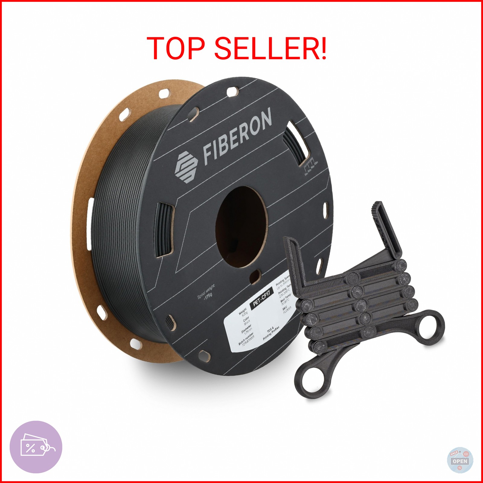 Polymaker Fiberon PET-CF17 Filament Black 1.75mm 0.5KG