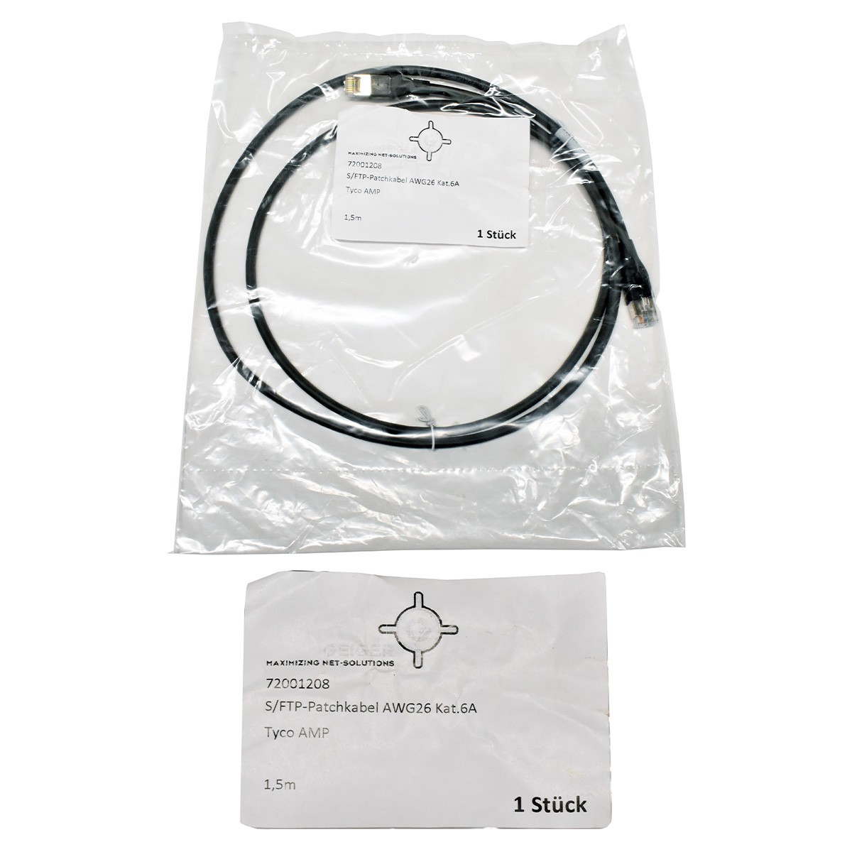Geiger 72001208 RJ-45 S/FTP Patch Cable AWG26 Cat.6A Tyco AMP 1.5m Black NEW