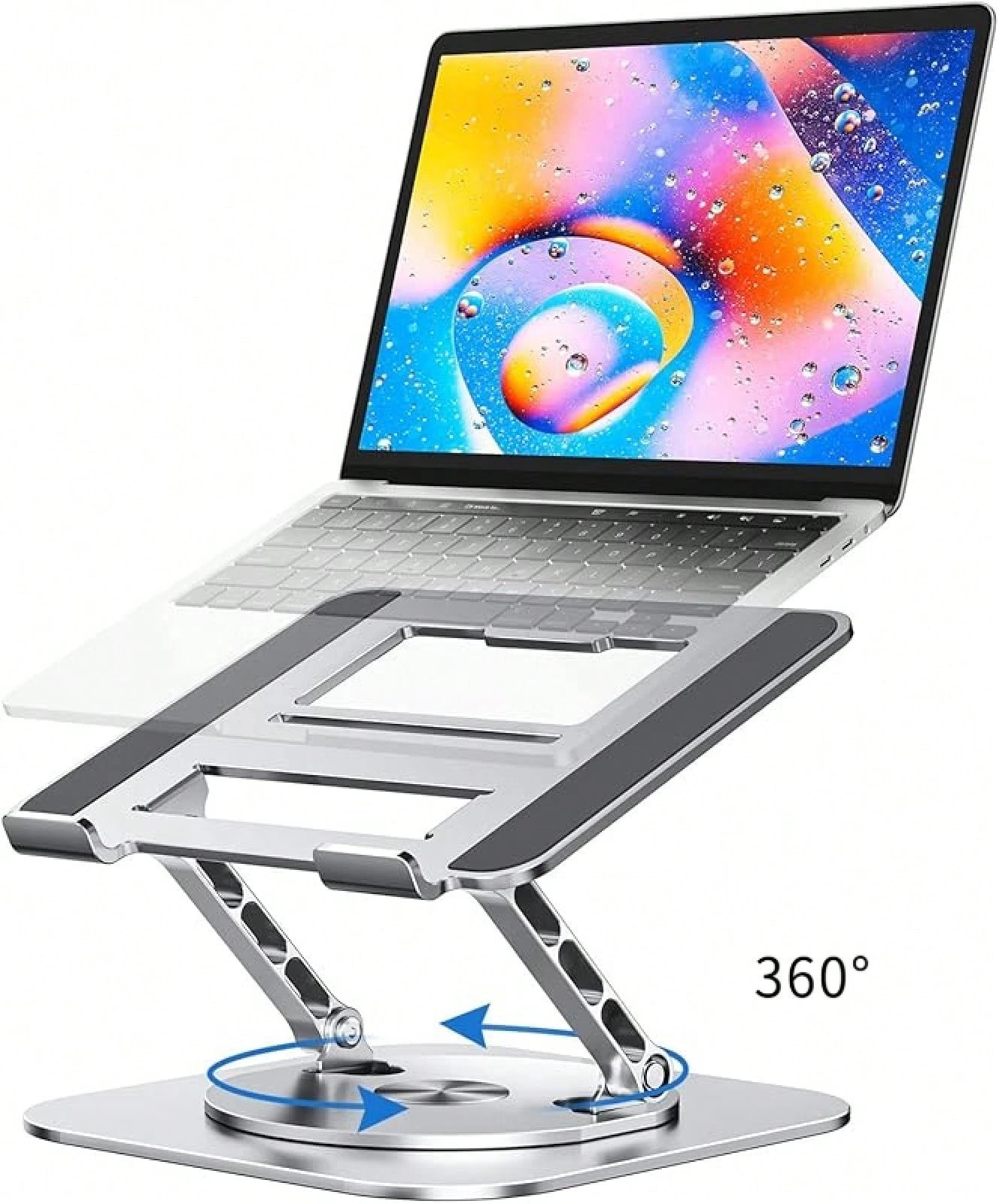 360 Rotating Laptop Stand Foldable Ergonomic Computer Holder Riser Silver