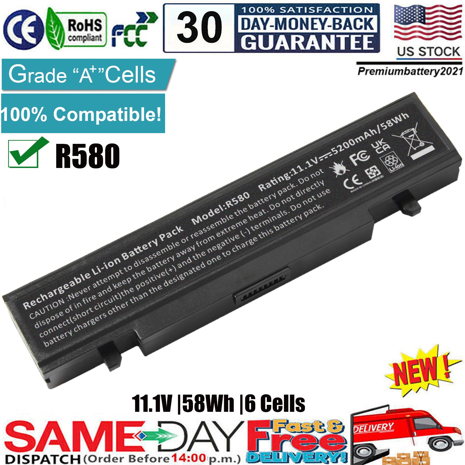 ✅Battery for Samsung R428 R580 R730 R780 RV511 RV520 AA-PB9NS6B AA-PB9NC6B US
