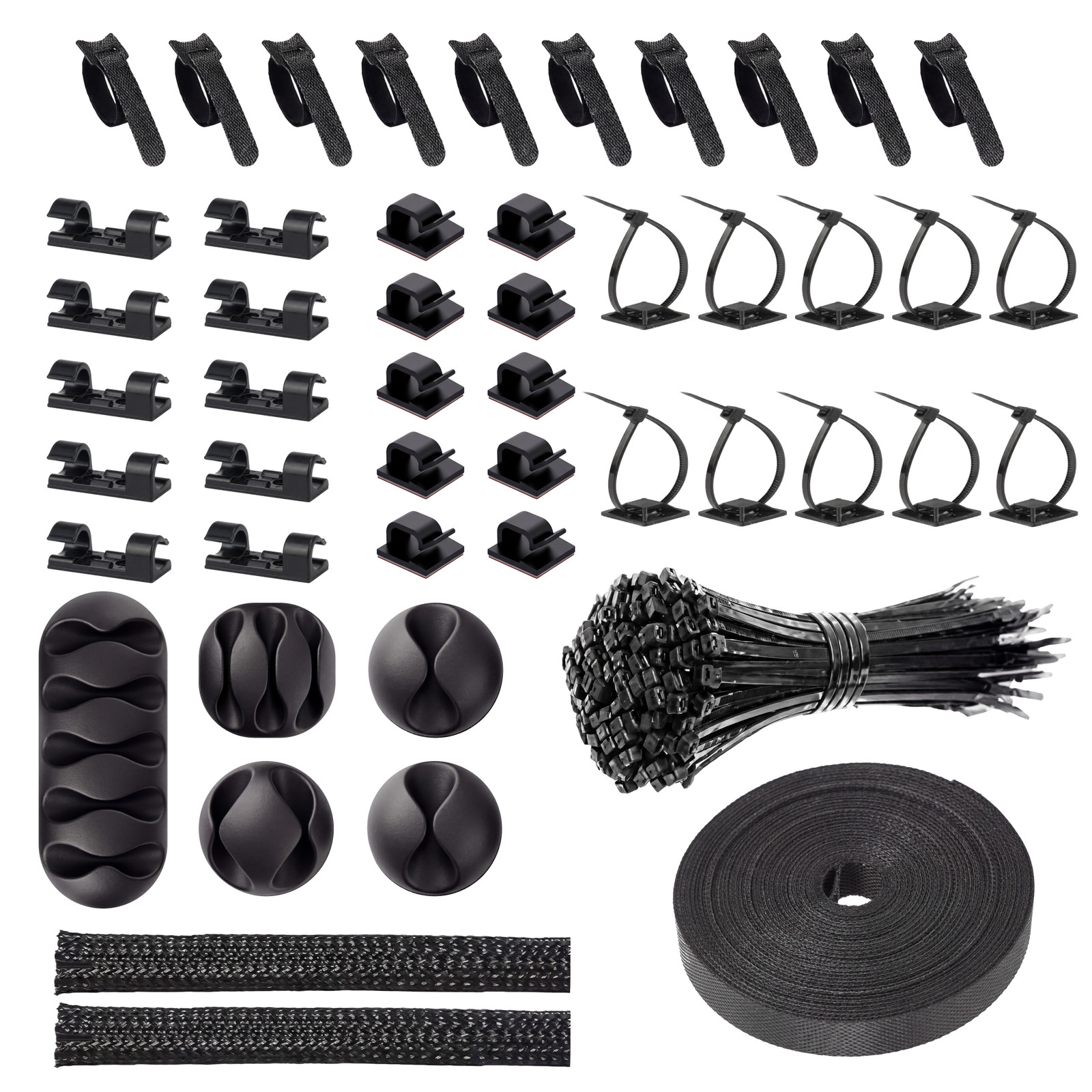 Turonic CM1 Cable Organizer Kit, 148-Piece Set, Clips, Ties, Hook & Loop, Desk