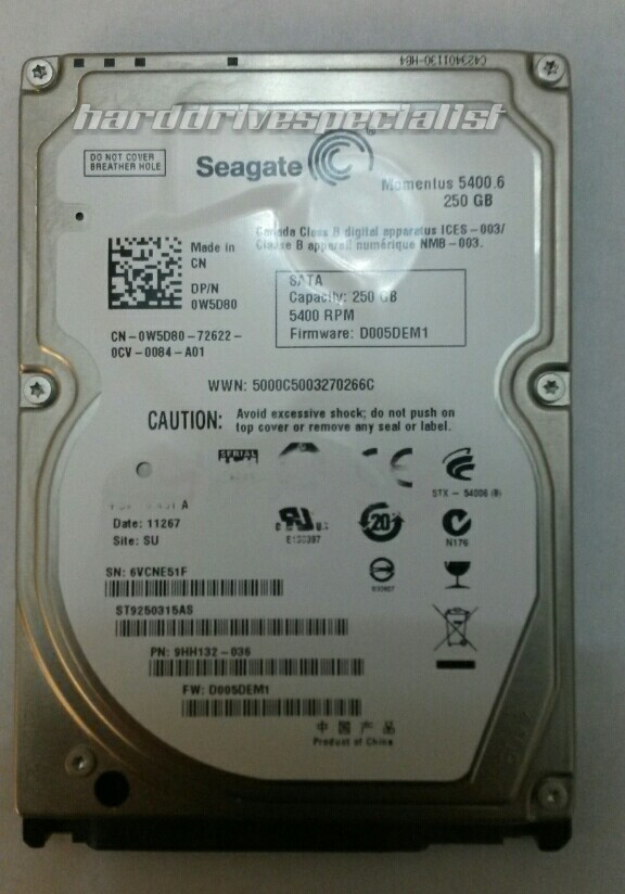 SEAGATE Momentus 5400.6 ST9250315AS 250GB SATA Drive 5400 RPM P/N:9HH132-036