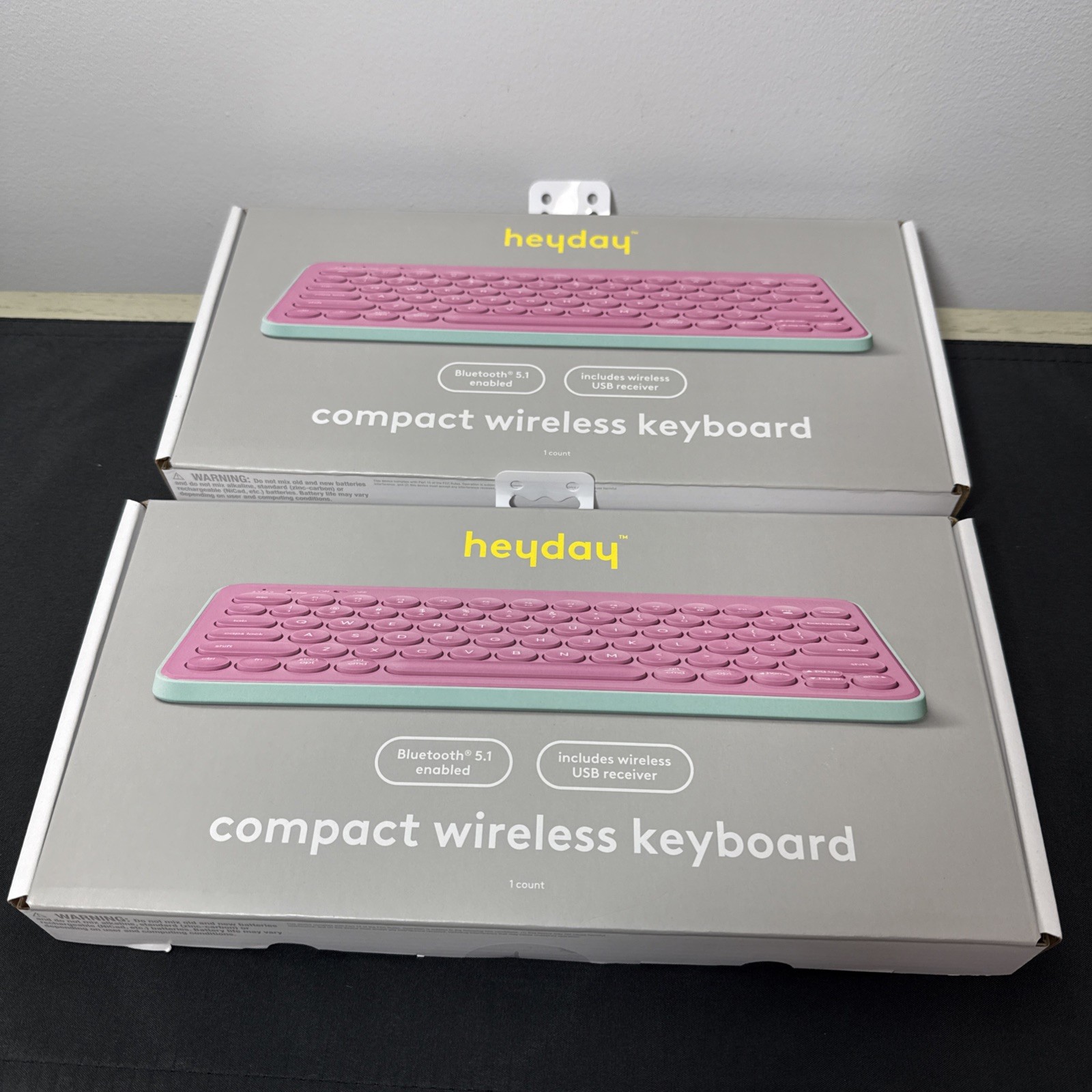 2pk HeyDay Compact Wireless Keyboard Bluetooth & USB Wireless Receiver - PINK