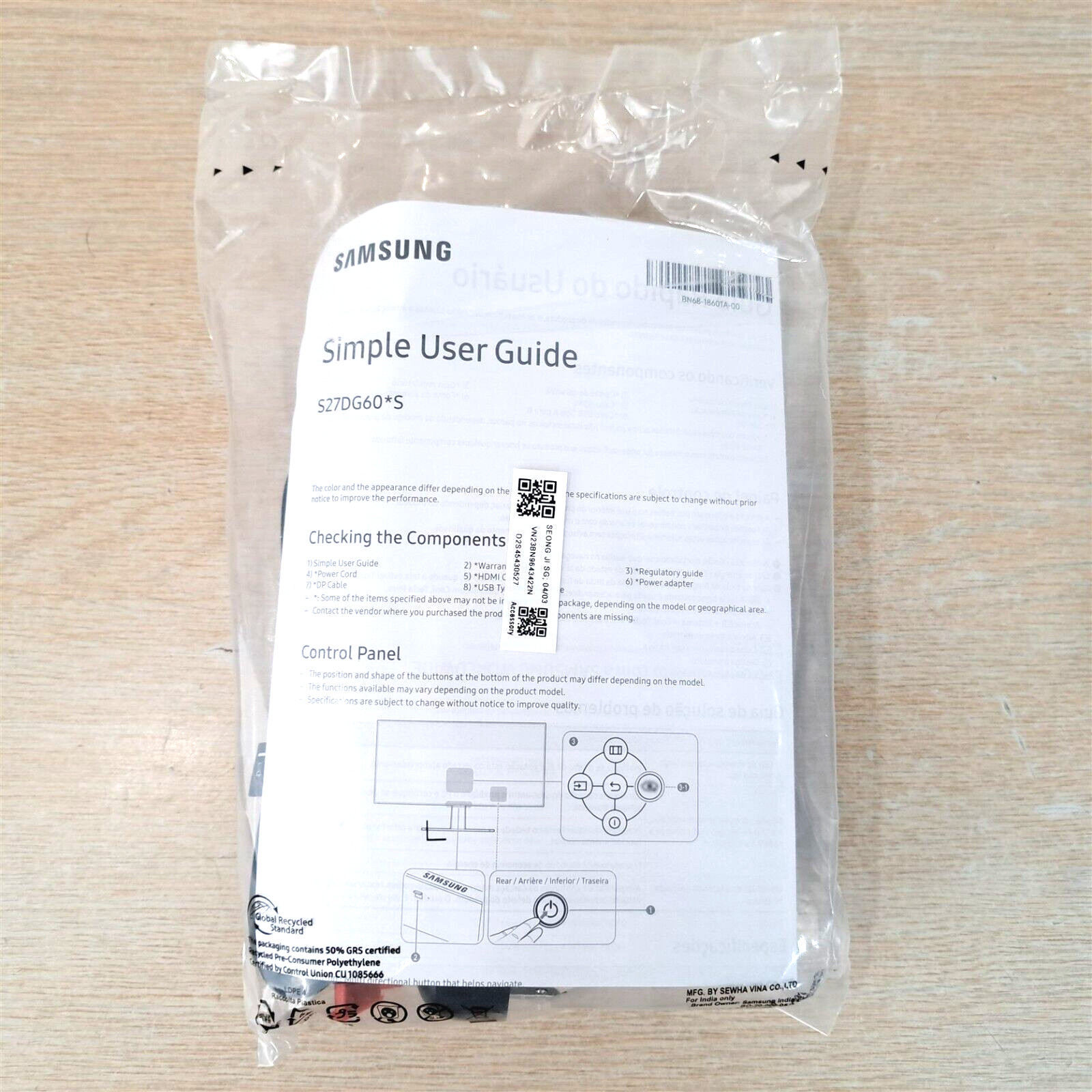 SAMSUNG S27DG602SN MONITOR SIMPLE USER GUIDE & CABLES/ACCESSORIES, OEM FACTORY