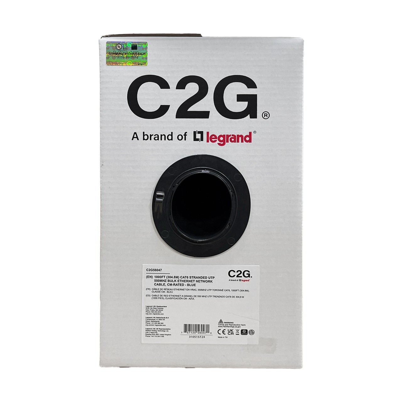 C2G 1000ft TAA Compliant Cat6 Bulk Unshielded Ethernet Network Cable C2G56047