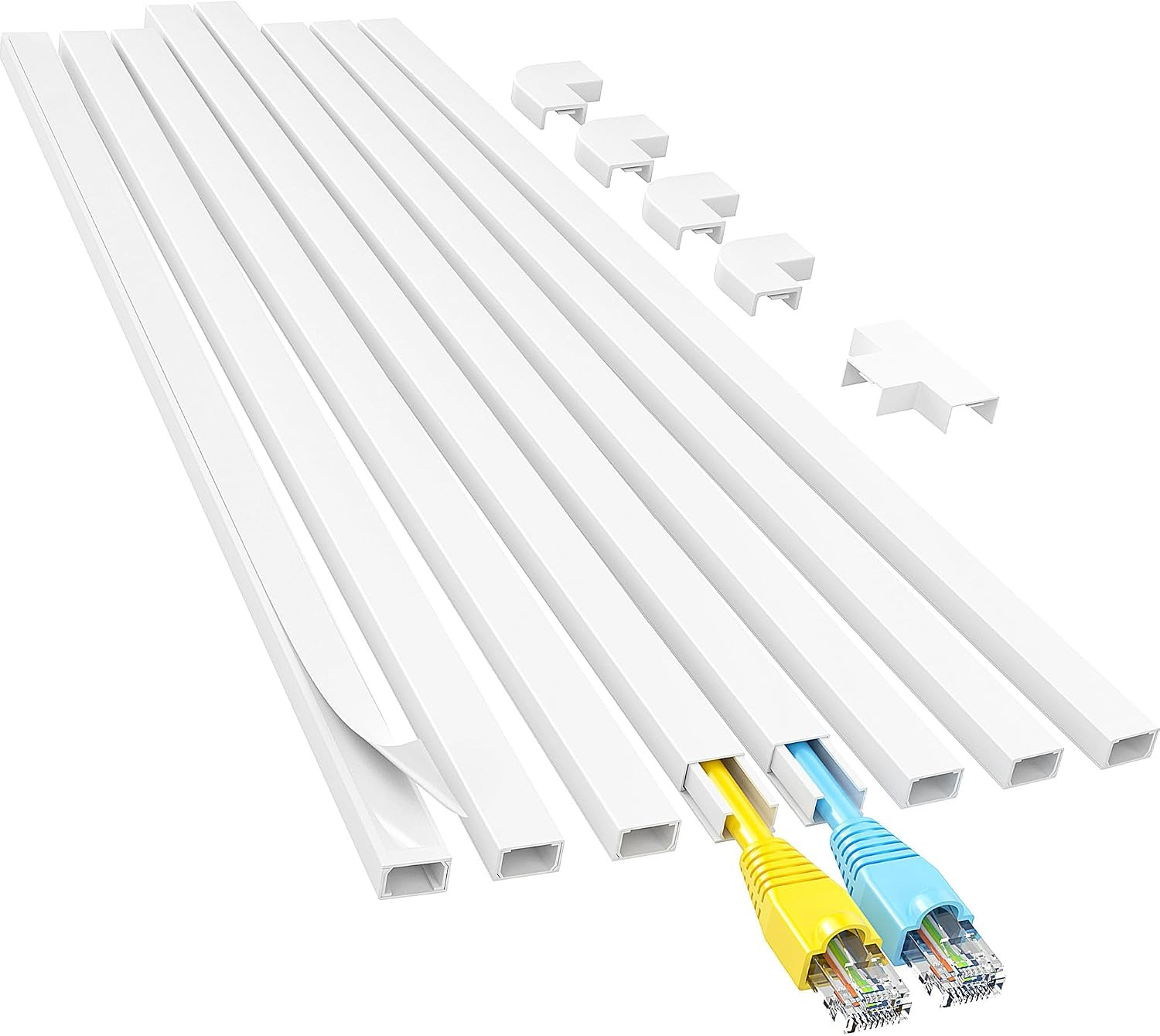 Cord Hider, 113In One-Cord Cable Raceways, W0.59In H0.4In, White
