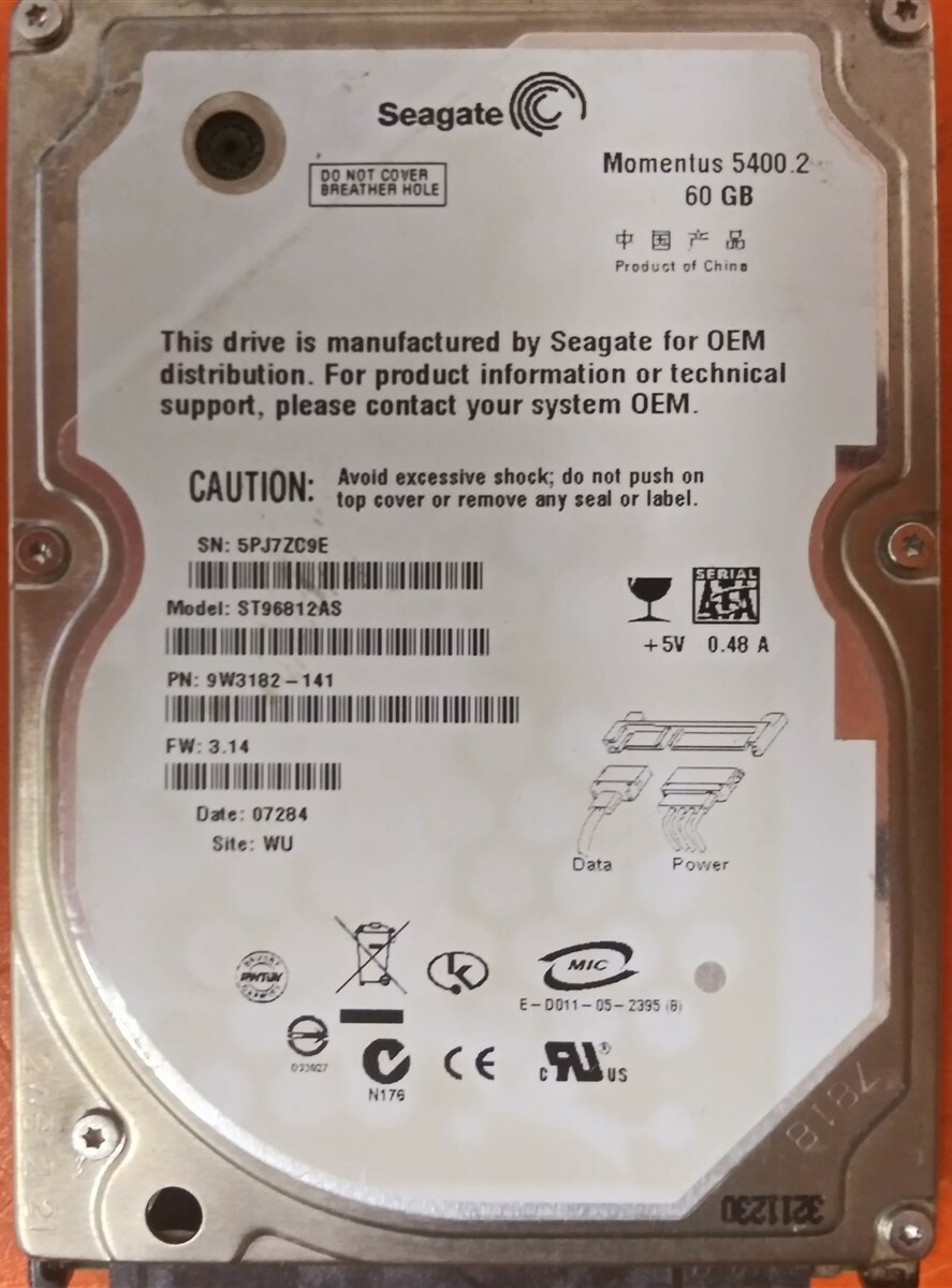 ⭐️⭐️⭐️⭐️⭐️ HDD Hard Drive SATA Laptop 2.5" Seagate ST96812AS 60GB 9W3182-141
