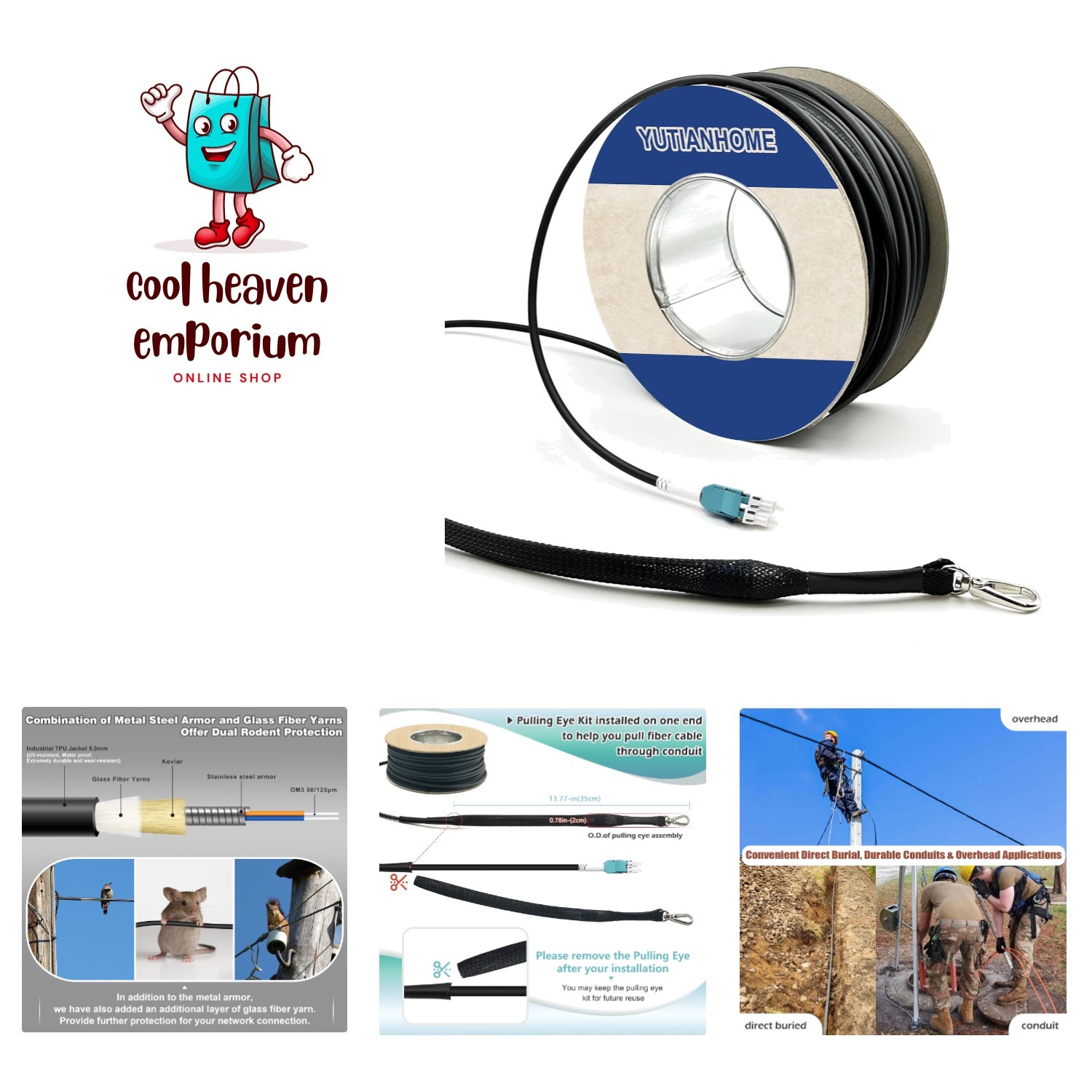 500ft/150m OD-5mm Industrial TPU OM3 Fiber LC Outdoor Armored Fiber Cable