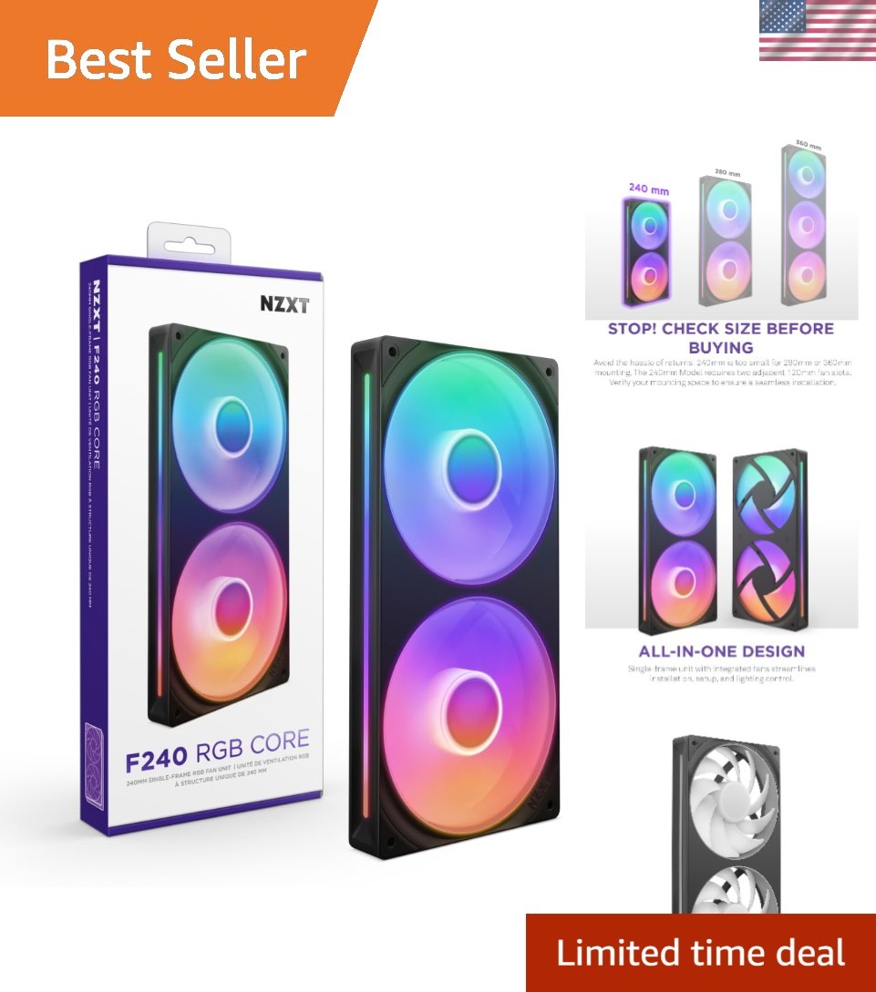 F240 RGB Core - Silent 240mm Fan with Adjustable Speed & RGB Lighting Control